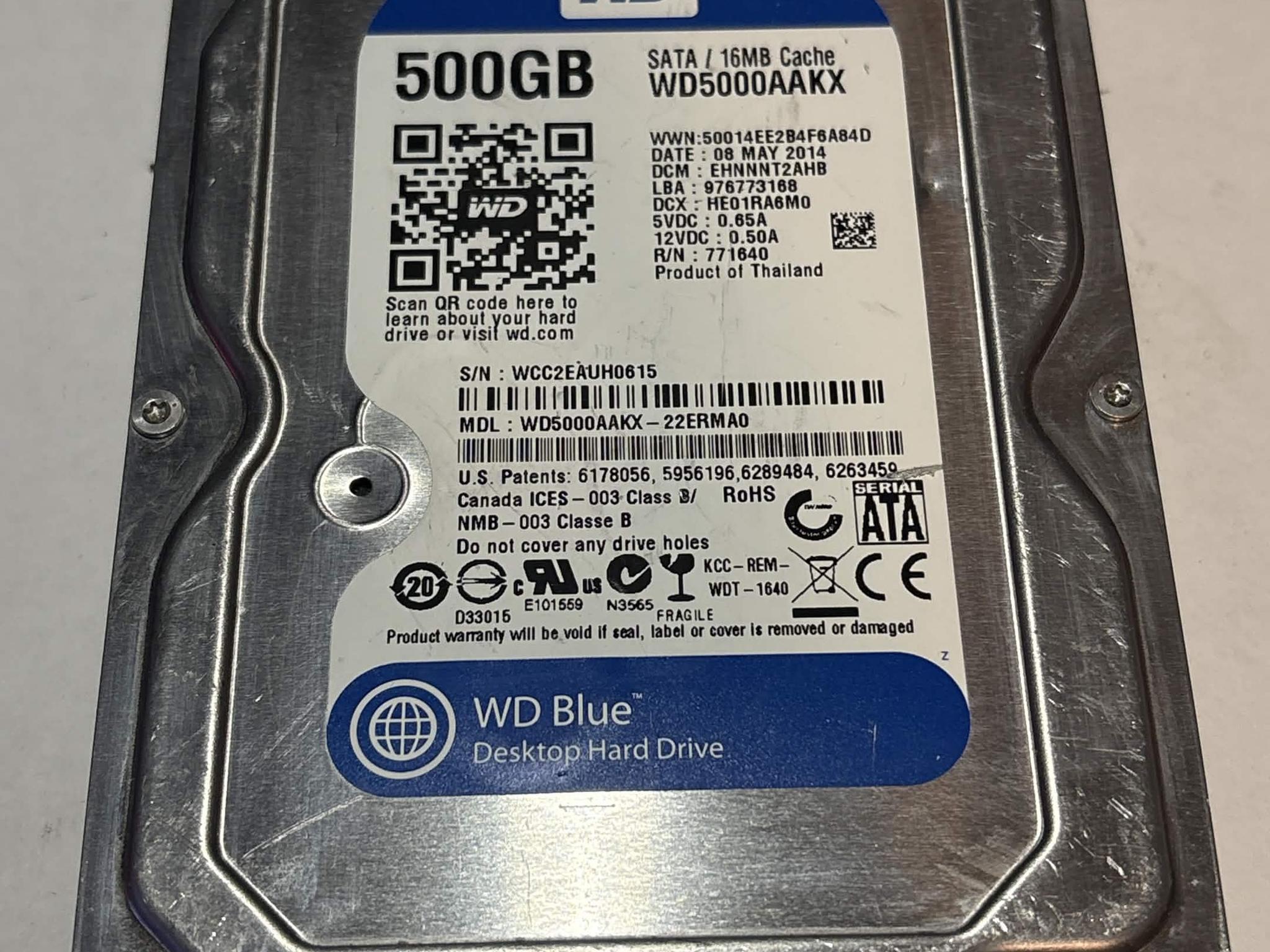 Western Digital Blue 500GB SATA Hard Drive | Tested & Functional