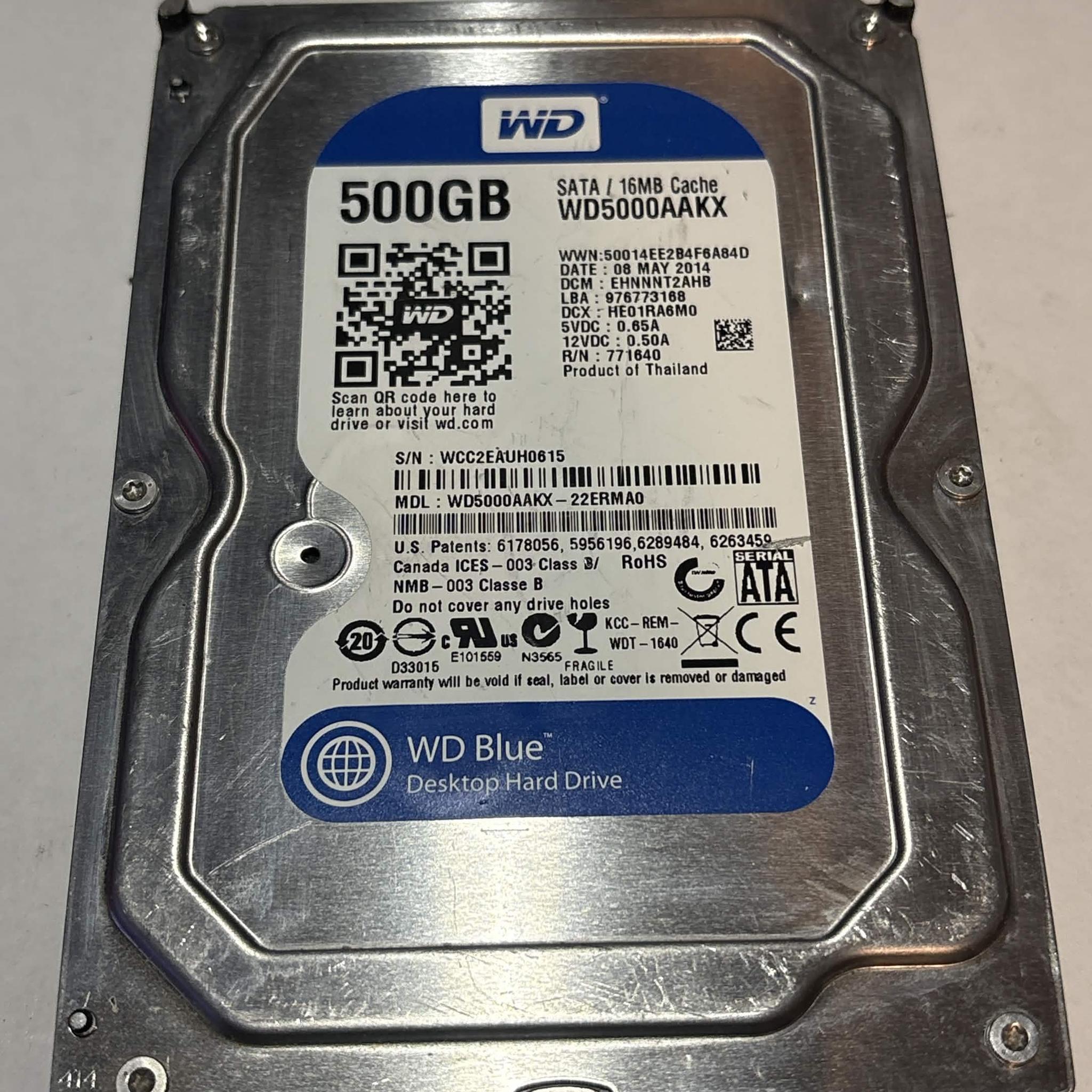 Western Digital Blue 500GB SATA Hard Drive | Tested & Functional