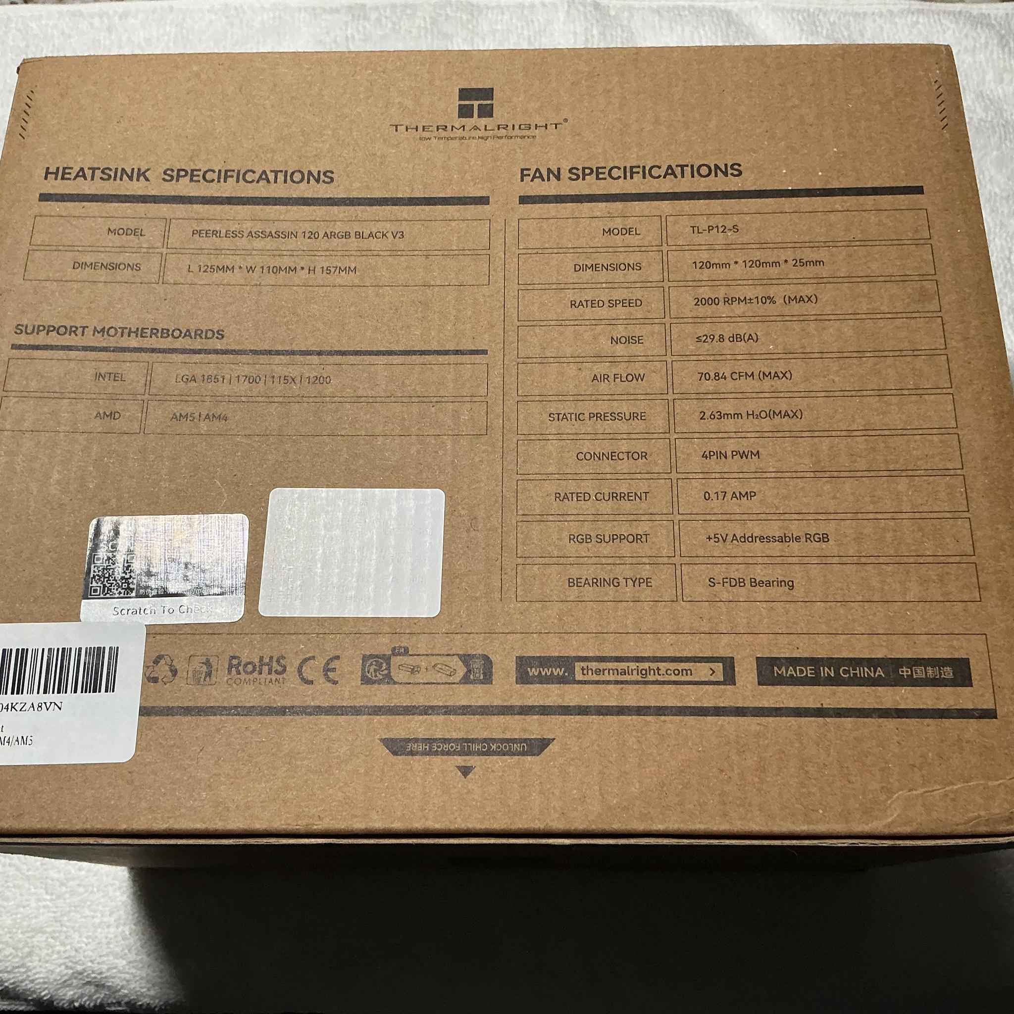 Thermalright Peerless Assassin 120 ARGB Black V3 CPU Air Cooler Dual TL-P12-S Fans for Intel and AMD