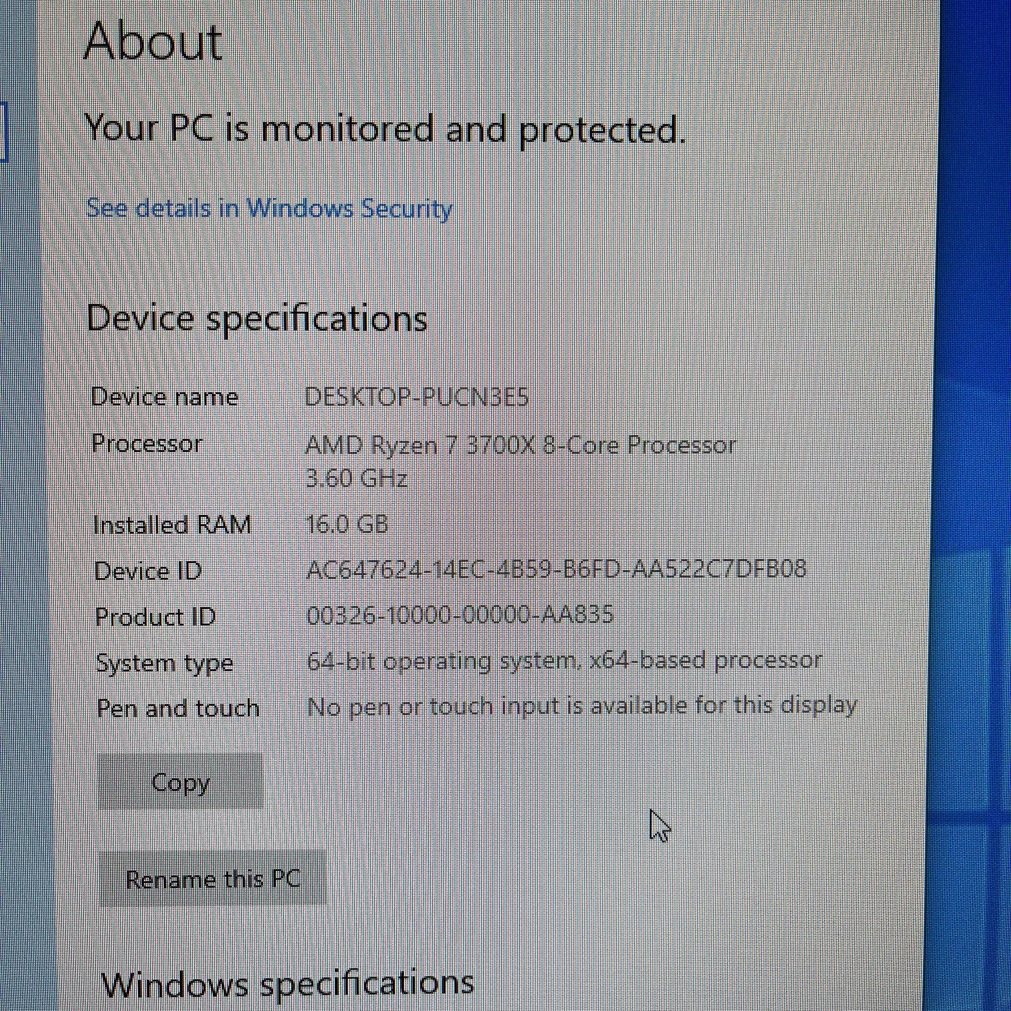 MSI B450 3700x 16GB Ram 500GB NVMe Windows 10