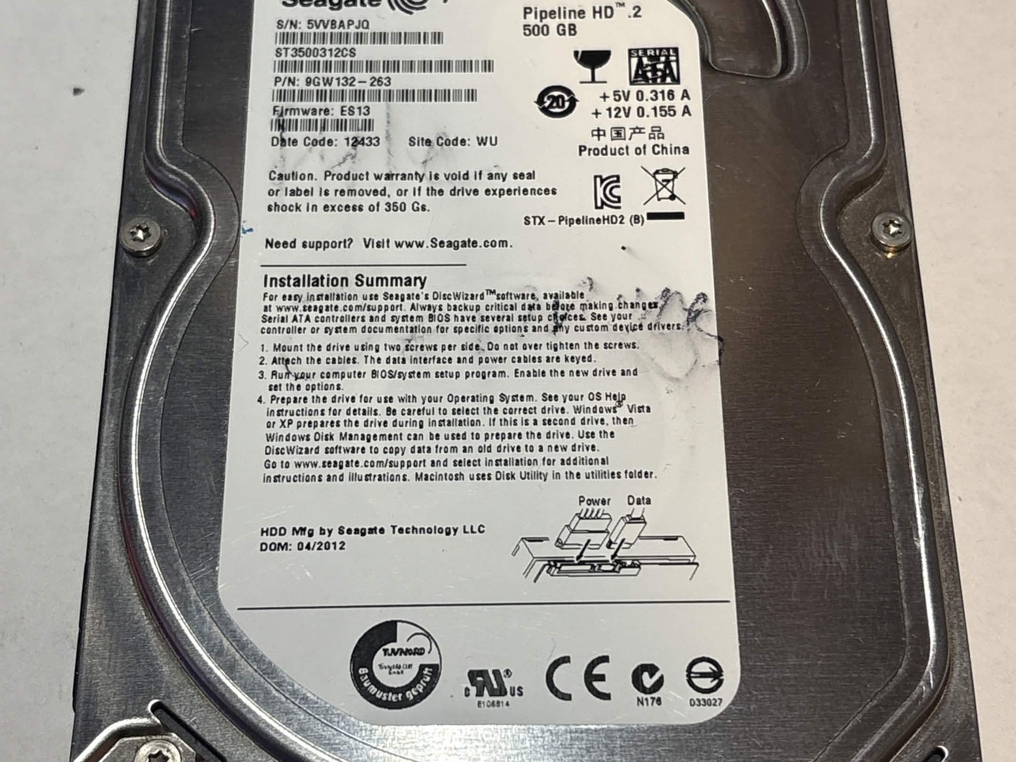 Seagate Pipeline HD.2 500GB SATA Hard Drive | Tested & Functional