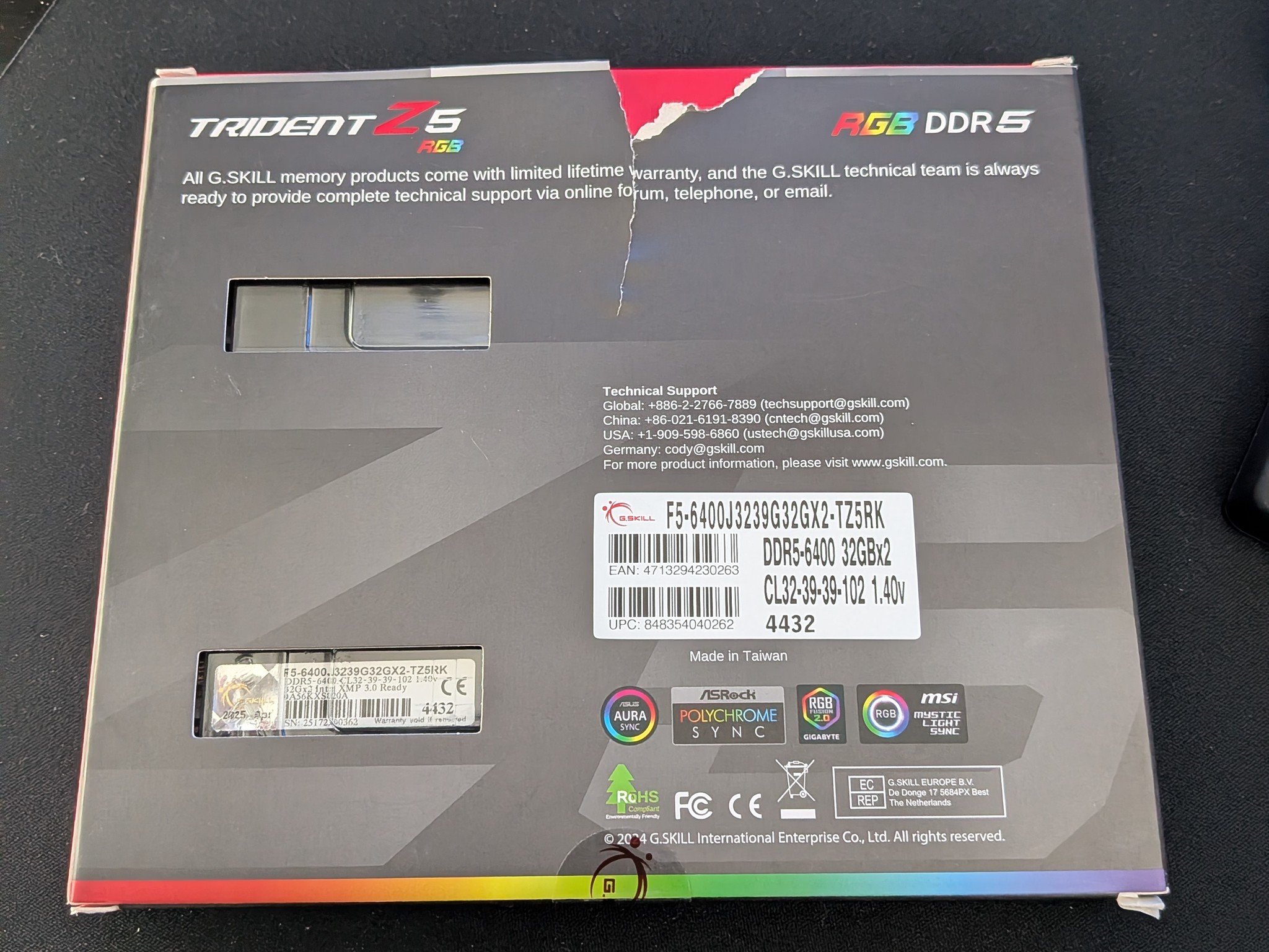 G Skill Trident Z5 RGB 32GBx2 DDR5-6400 CL32-39-39-102 1.40V XMP Ready
