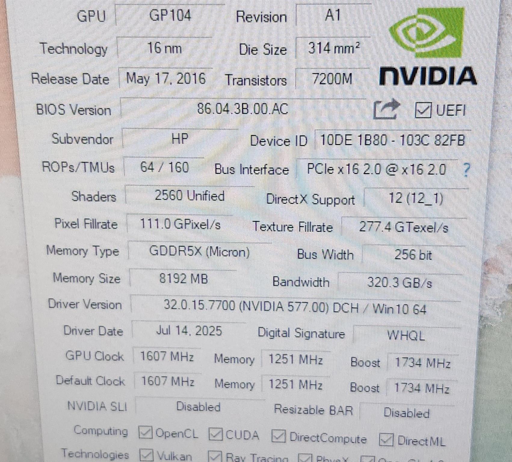HP GTX1080 8GB