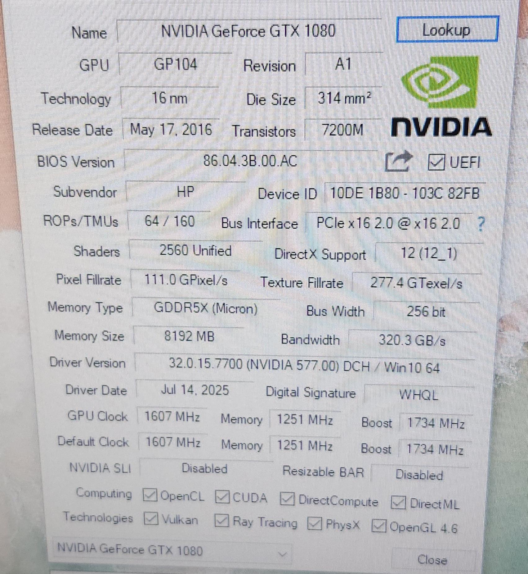 HP GTX1080 8GB