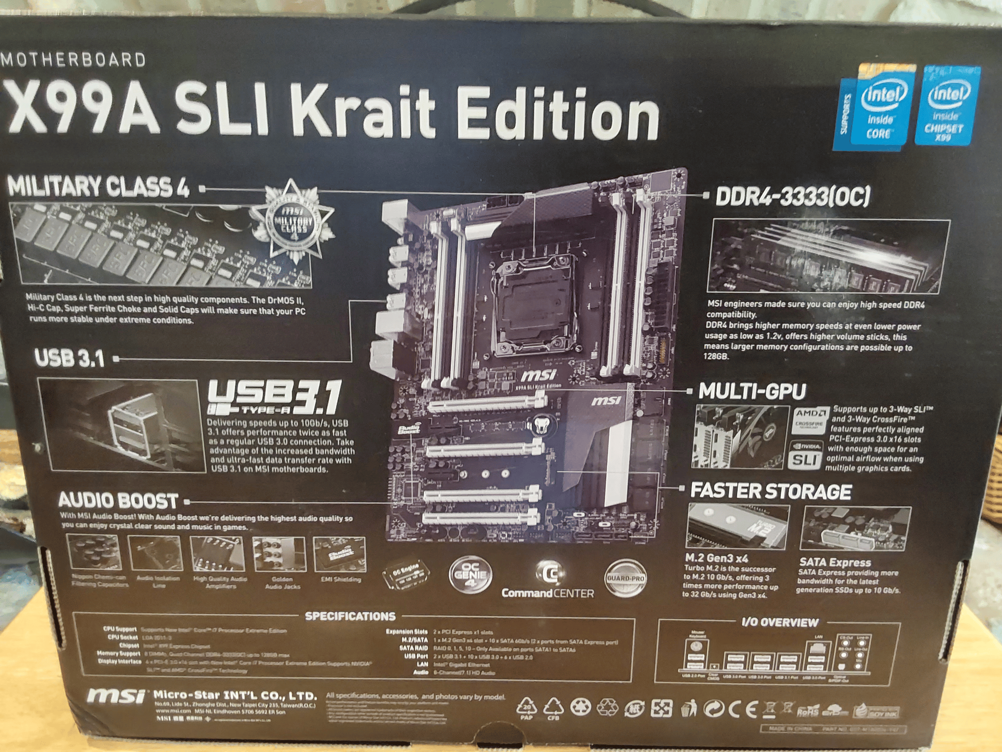 MSI Intel X99A SLI KRAIT Edition Motherboard (LGA 2011-3 socket). “Open-box”, in original retail box