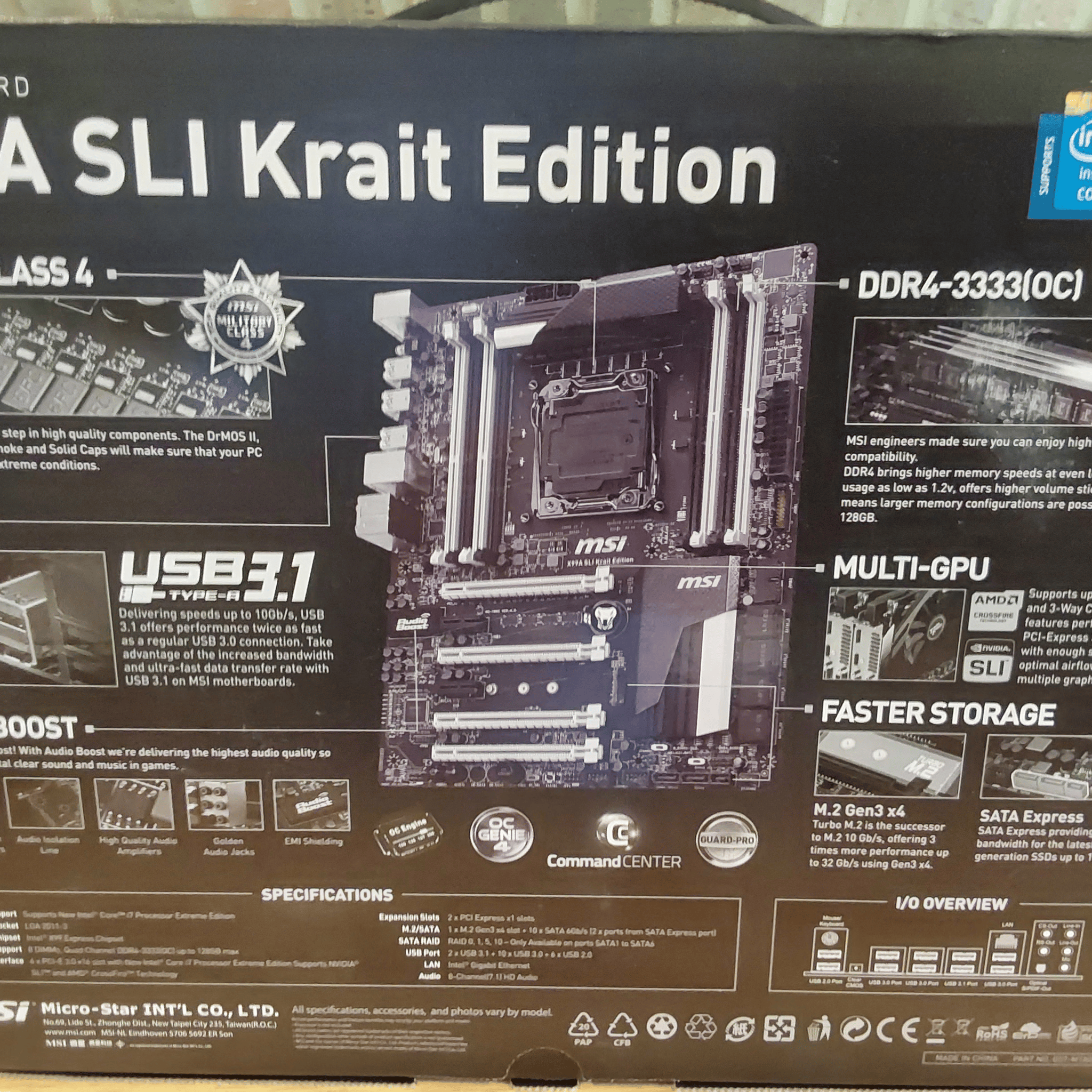 MSI Intel X99A SLI KRAIT Edition Motherboard (LGA 2011-3 socket). “Open-box”, in original retail box