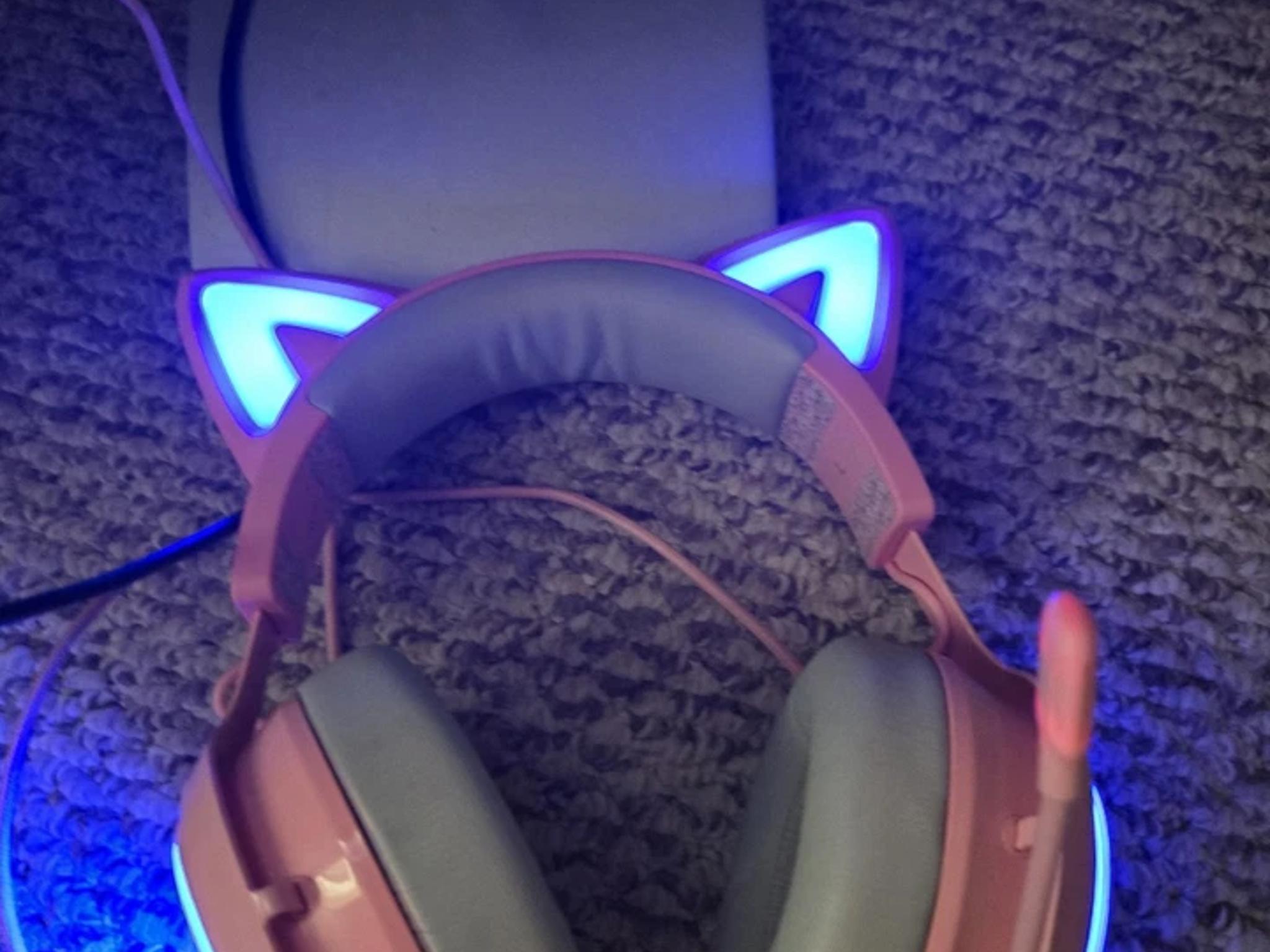 EASARS Cat Ear Headset, Pink Gaming Headset with Retractable Mic