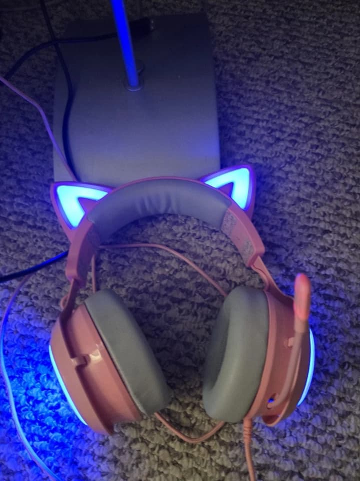 EASARS Cat Ear Headset, Pink Gaming Headset with Retractable Mic