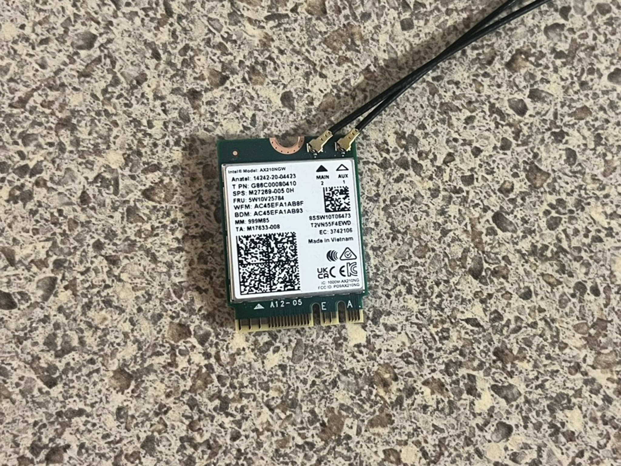 Intel Wi-Fi 6E AX210 Network Adapter Card | 2.4 Gbps | Tri-Band (2.4, 5, 6 GHz) | Bluetooth 5.4