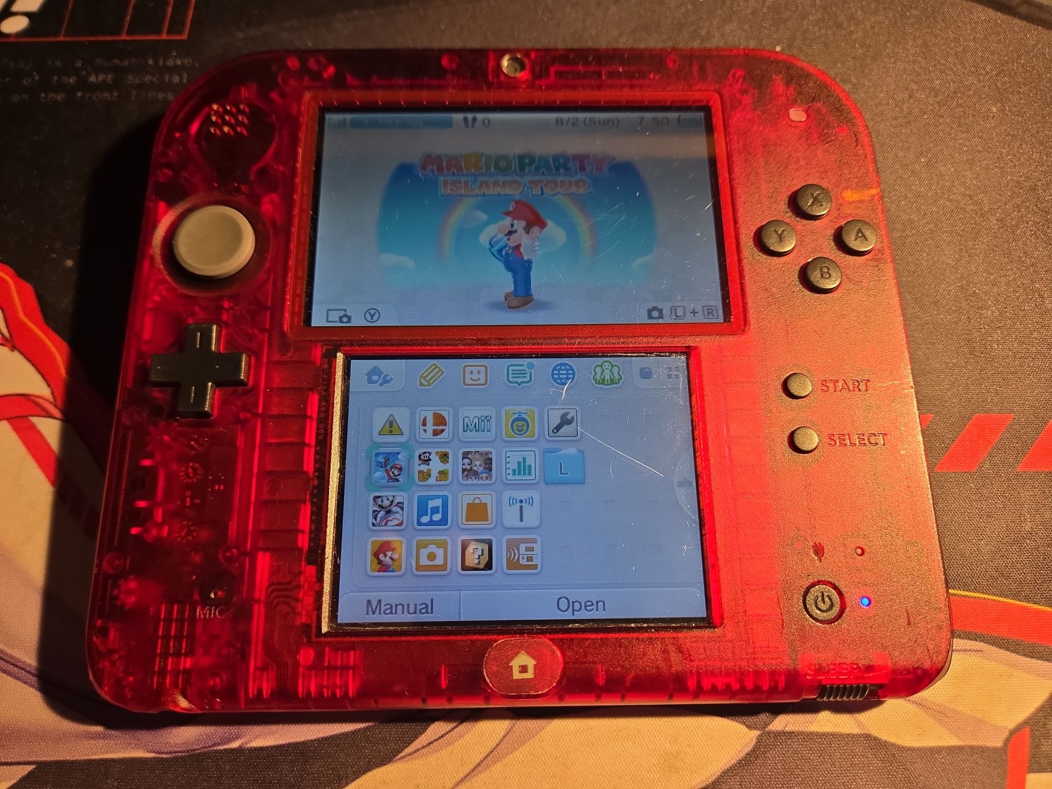 CUSTOM USED Nintendo 2DS Crystal Red/Black Handheld Console with Multiple Games