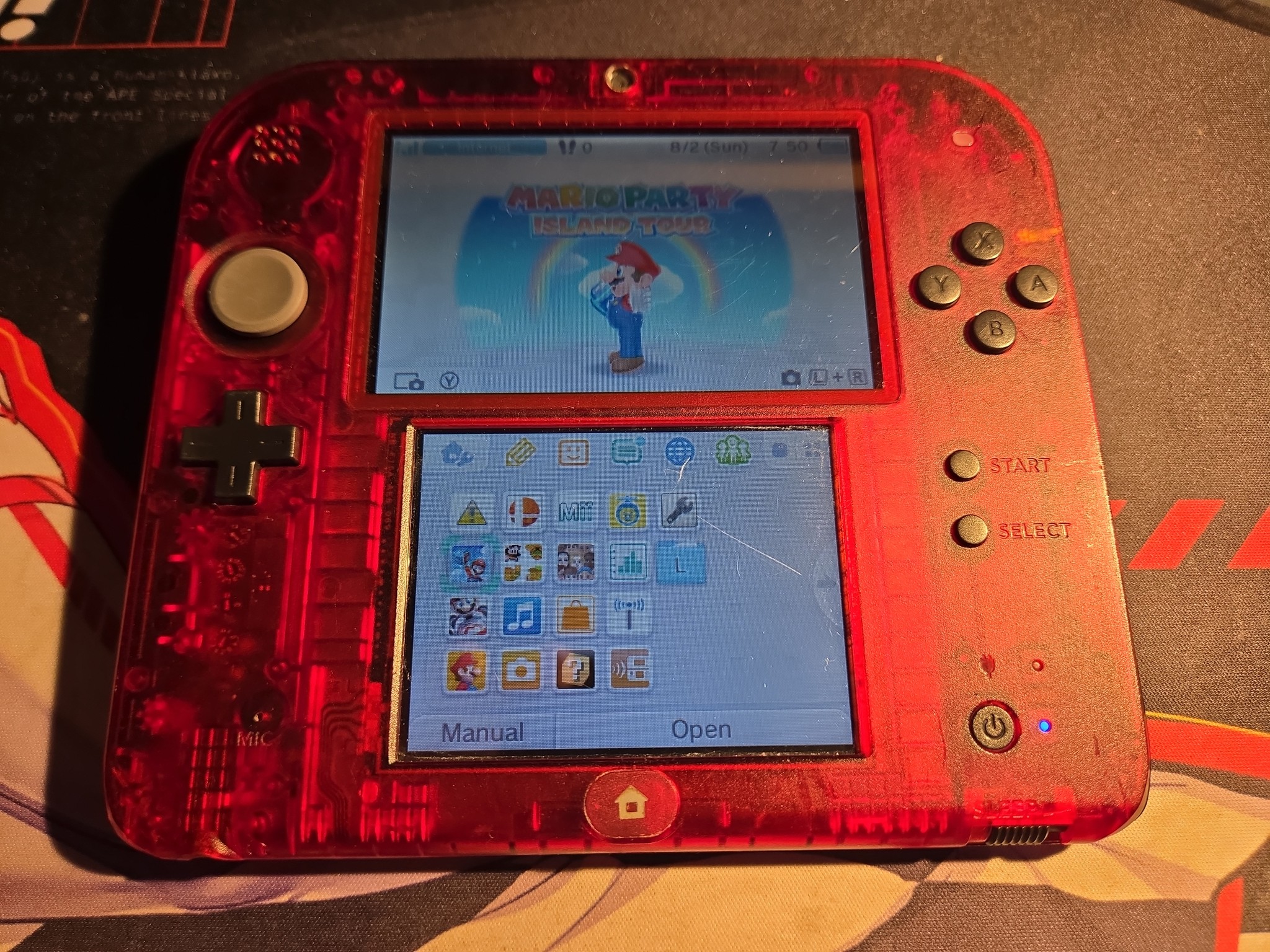 CUSTOM USED Nintendo 2DS Crystal Red/Black Handheld Console with Multiple Games