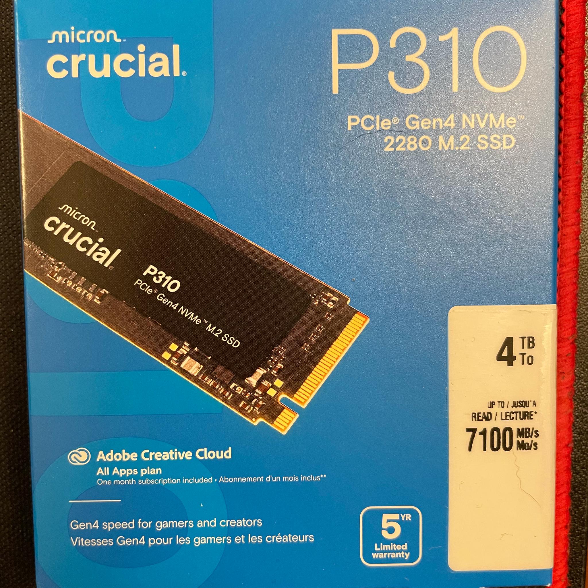 Crucial P310 4TB with Heatsink 3D NAND NVMe PCle4.0 M.2 SSD Up to 7,100MB/s CT4000P310SSD8