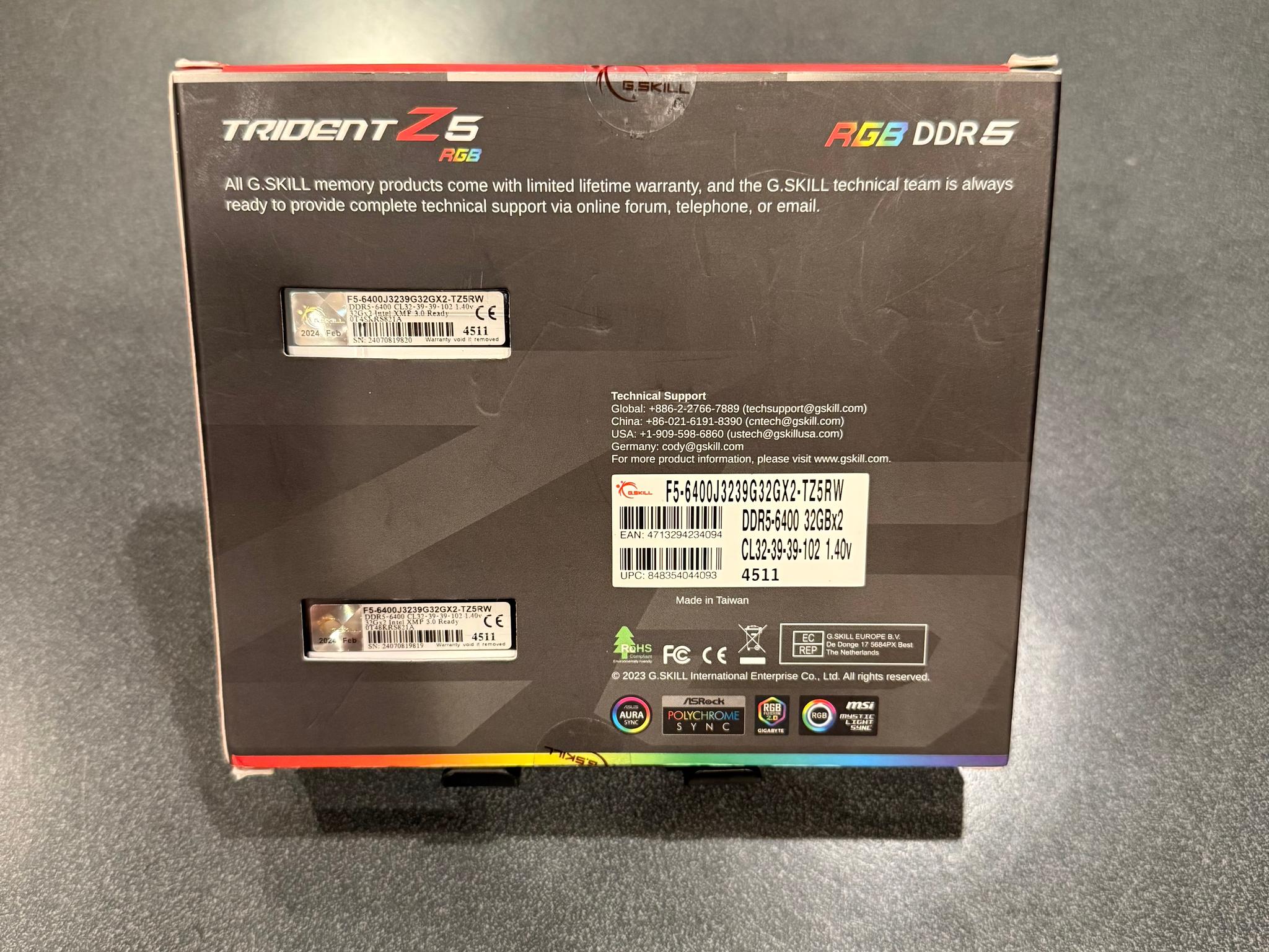 NEW 64GB 6400MHz CL32 White G.Skill Trident Z5 RGB (2x32GB) DDR5 RAM