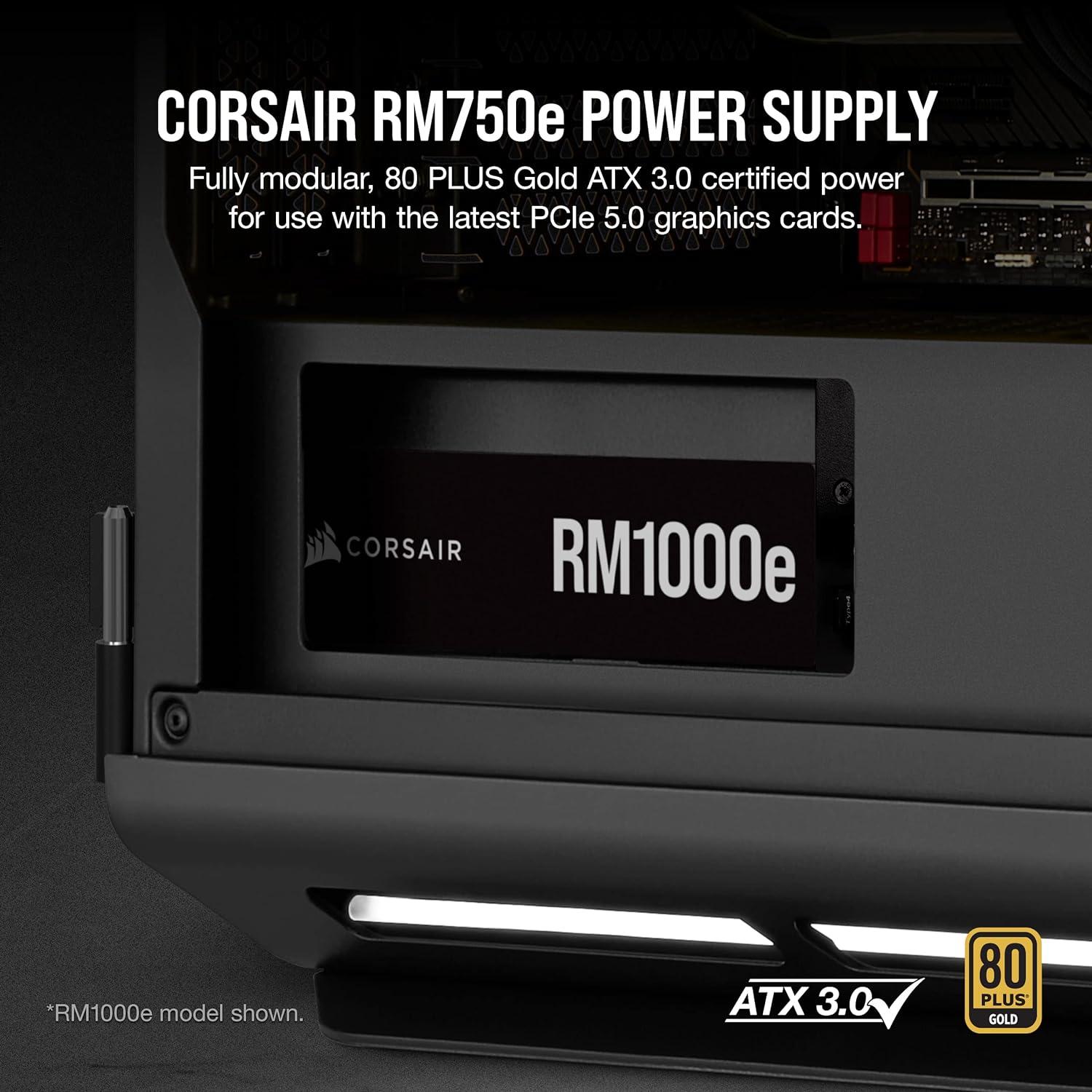Corsair RM750e Fully Modular - ATX 3.0 & PCIe 5.0 Compliant - 80 Plus Gold Efficiency - Black