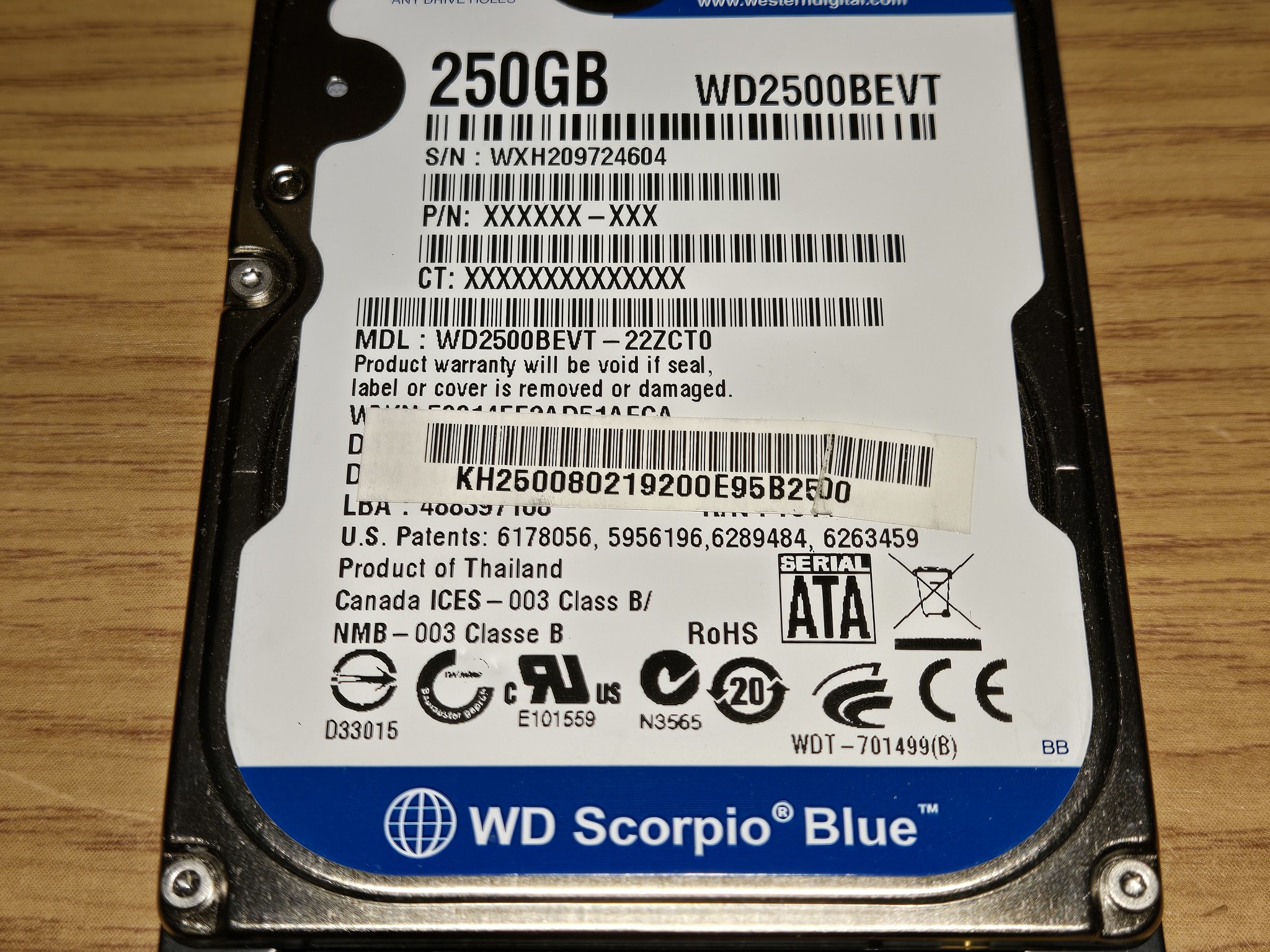 USED WD Scorpio Blue 250GB 5400RPM HDD