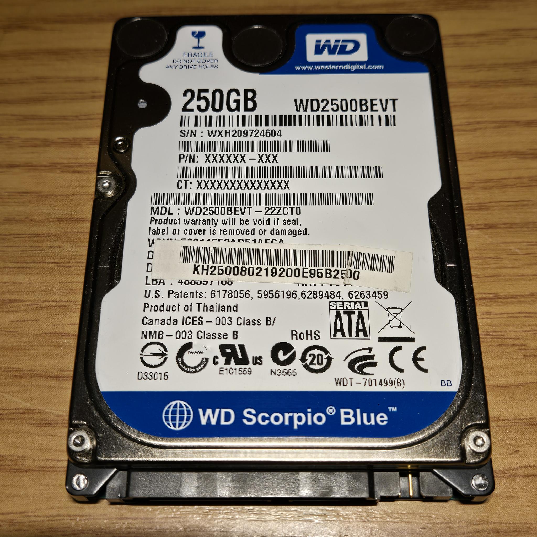 USED WD Scorpio Blue 250GB 5400RPM HDD
