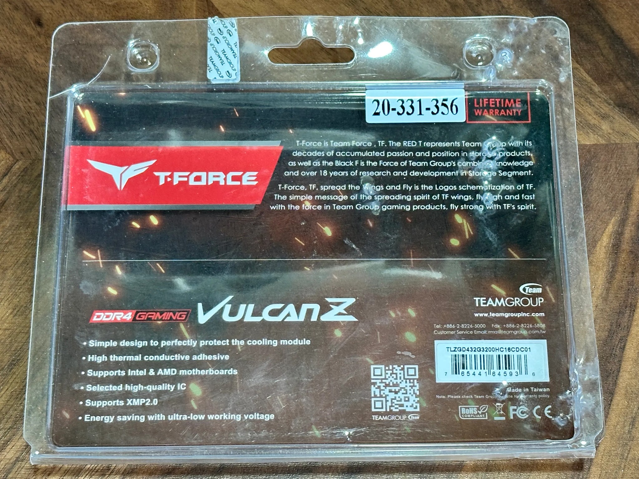 TEAMGROUP T-Force Vulcan Z DDR4 32GB Kit (2x16GB) 3200MHz (PC4-25600) CL16