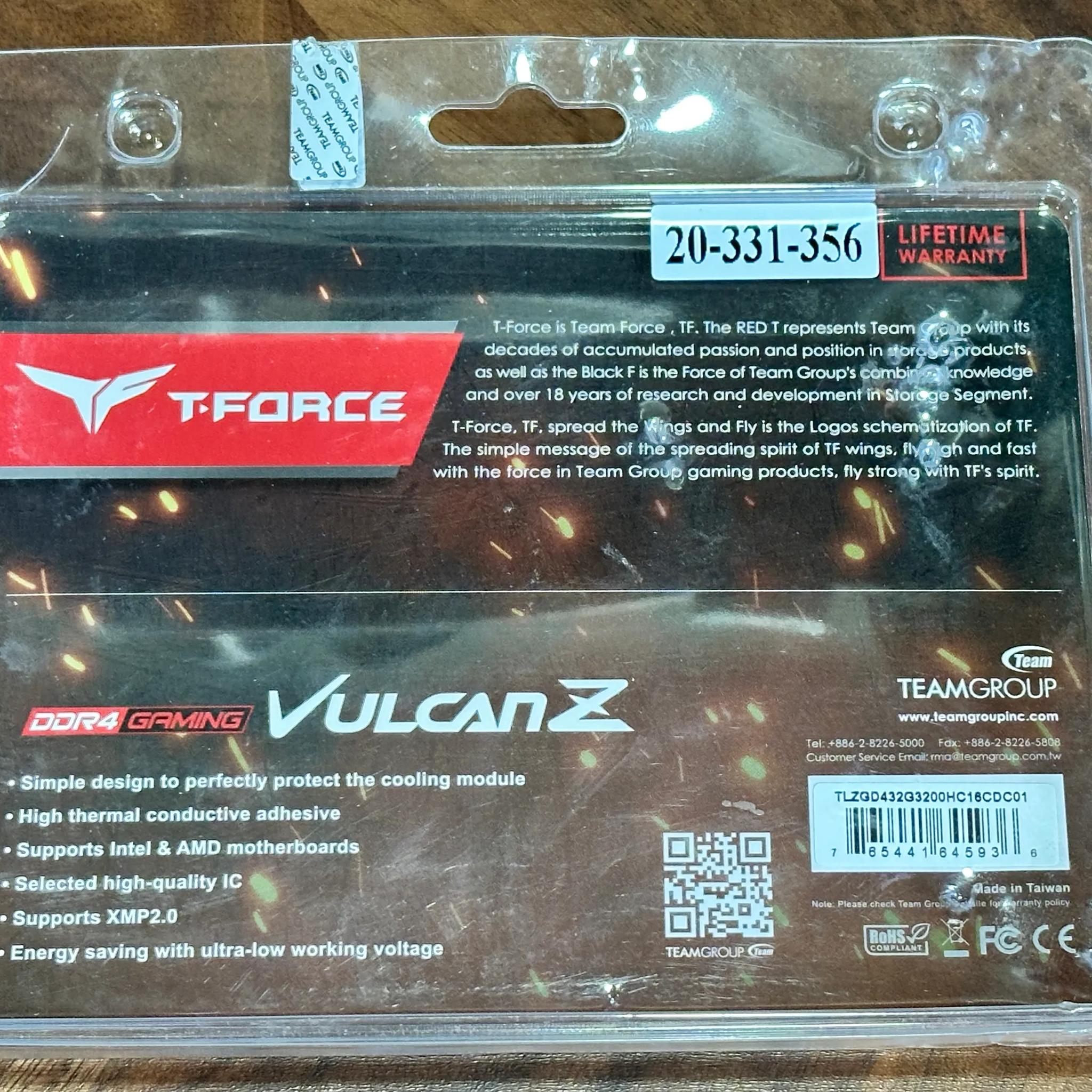 TEAMGROUP T-Force Vulcan Z DDR4 32GB Kit (2x16GB) 3200MHz (PC4-25600) CL16