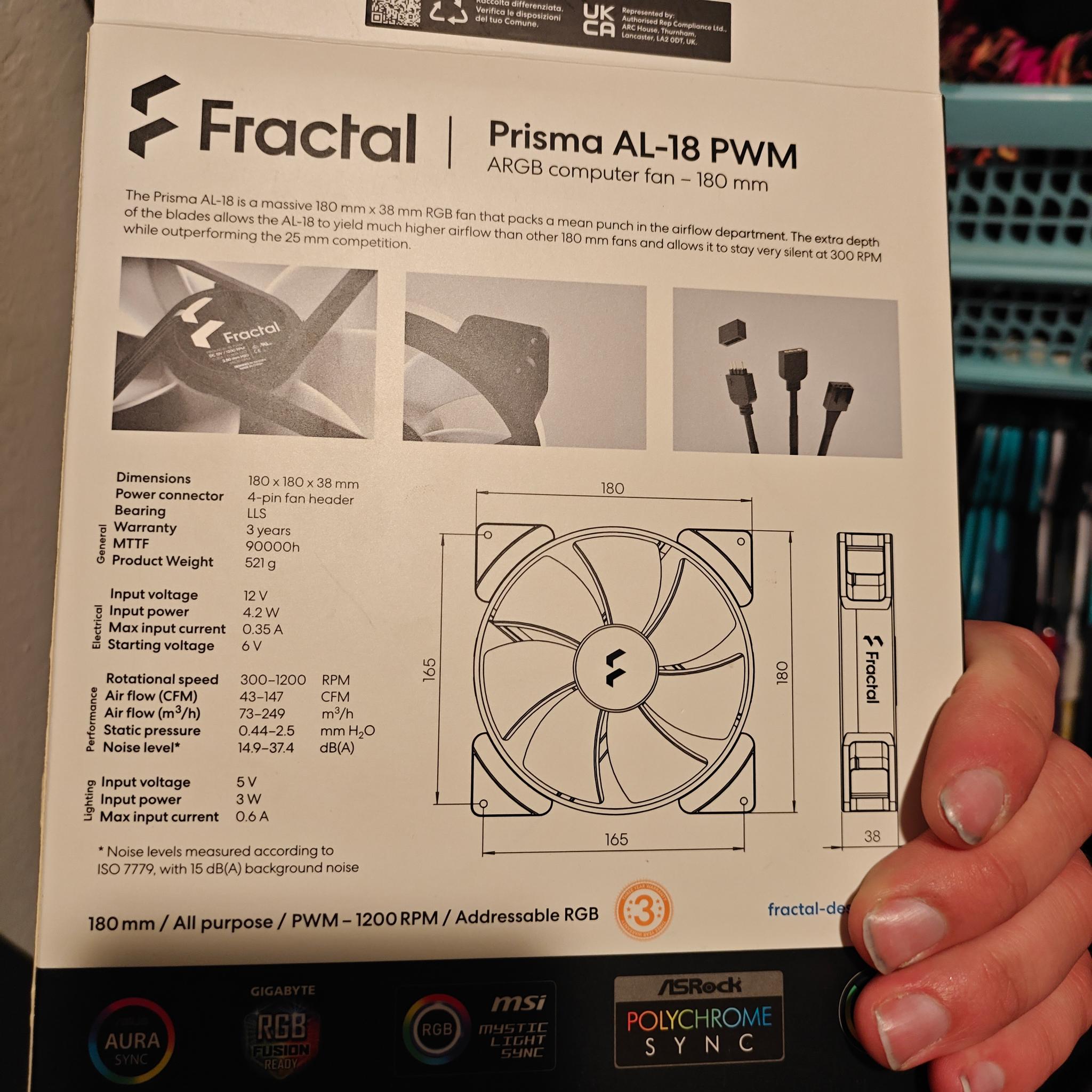 2 pack prisma al 18 180mm RGB fan