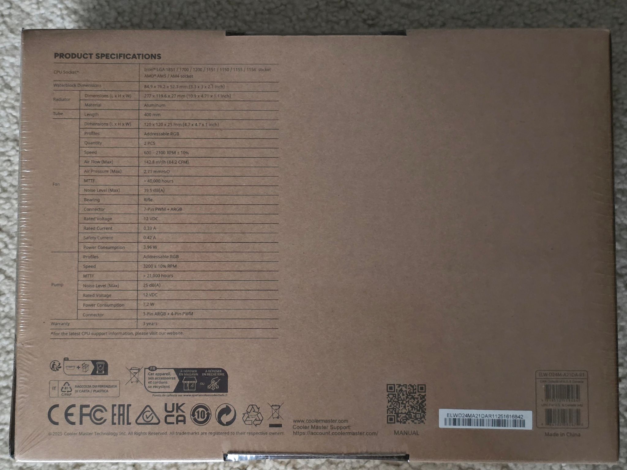 Cooler Master Elite Liquid 240 ARGB AIO CPU Cooler Black Brand New Sealed