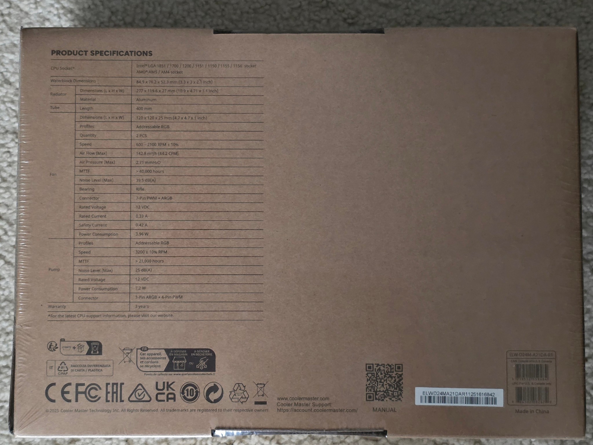 Cooler Master Elite Liquid 240 ARGB AIO CPU Cooler Black Brand New Sealed