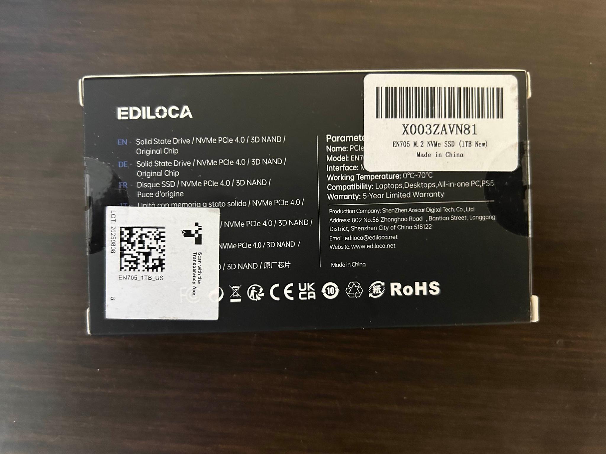 Ediloca EN705 1TB Gen 4x4 NVMe M.2 ssd