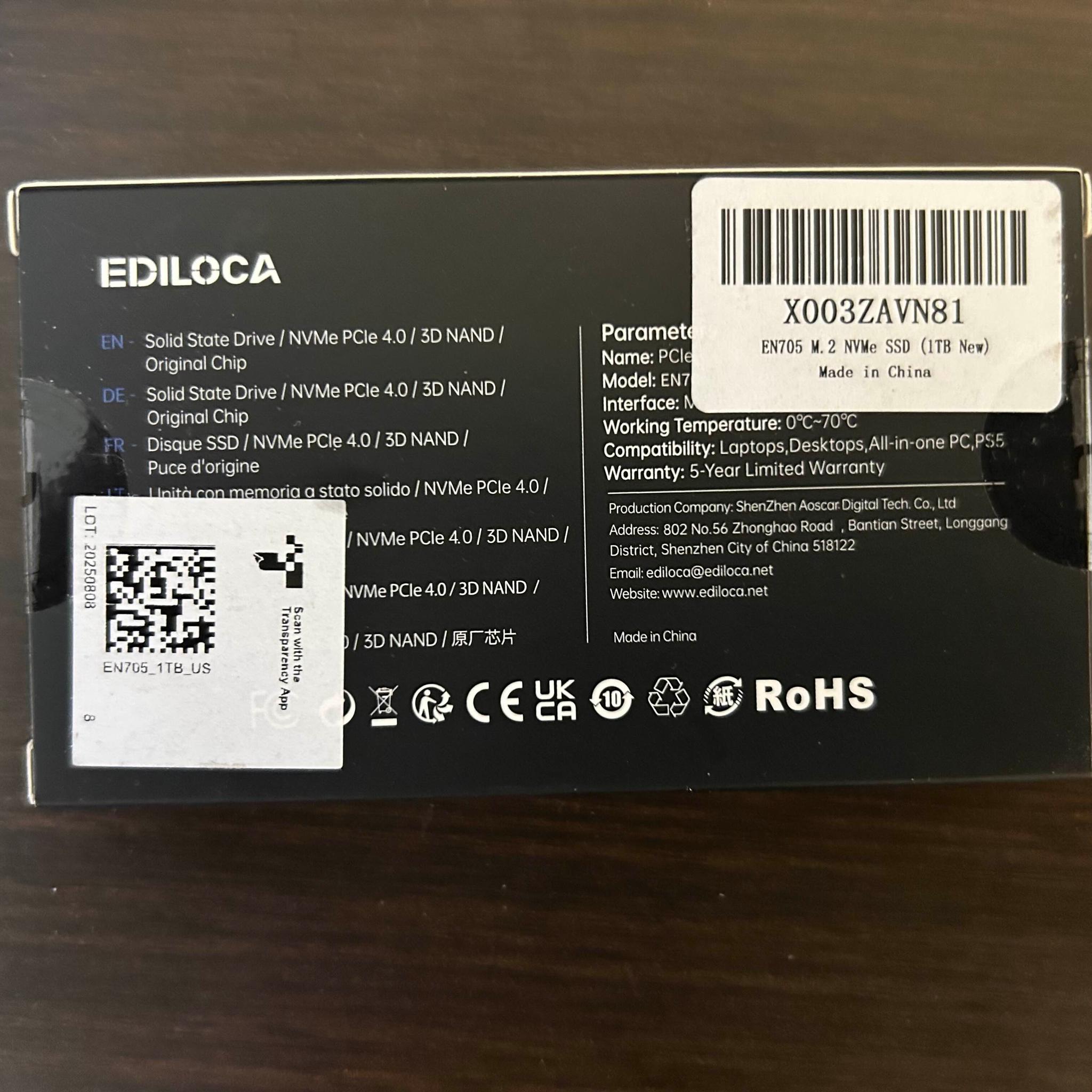 Ediloca EN705 1TB Gen 4x4 NVMe M.2 ssd