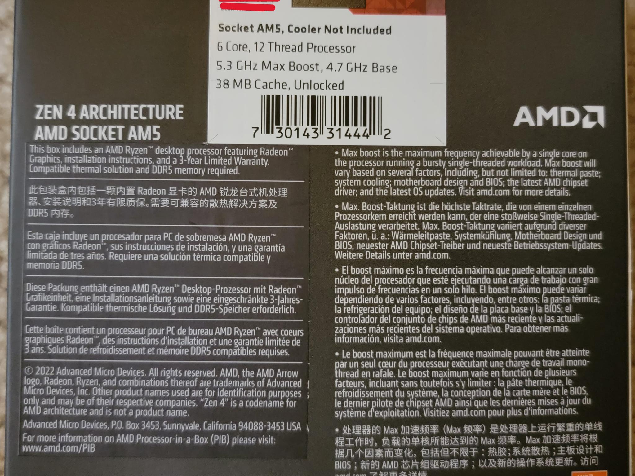 AMD Ryzen 5 7600X AM5 6-Core Processor Brand New