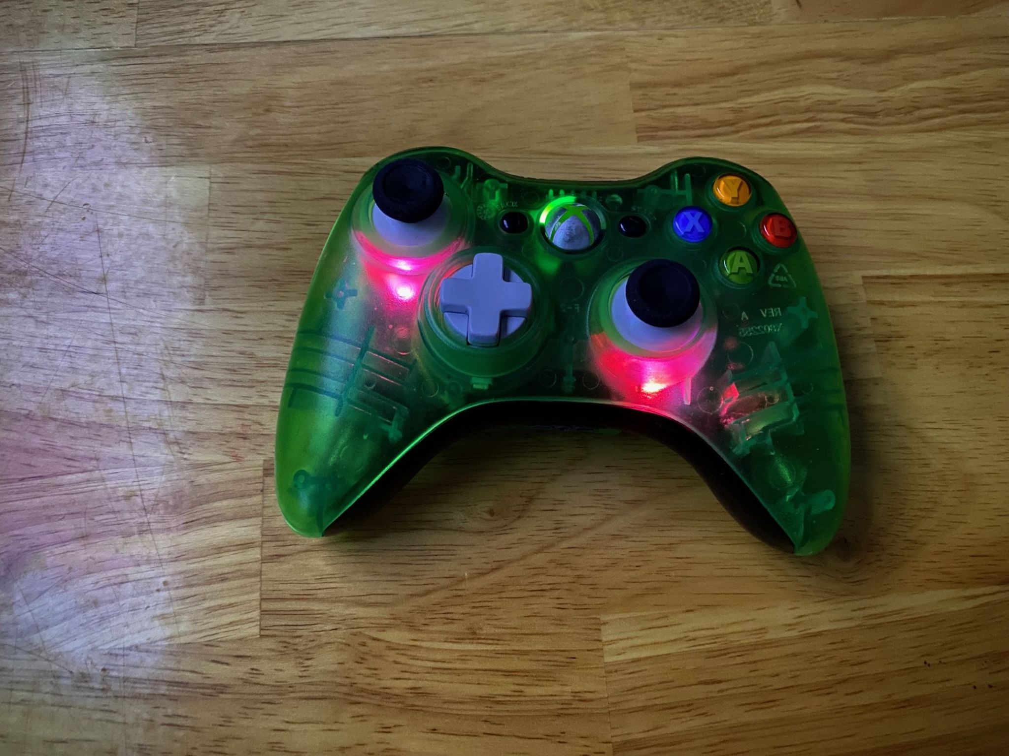 Custom clear green Xbox 360 controller - Hall effect - LEDs - RESTORED
