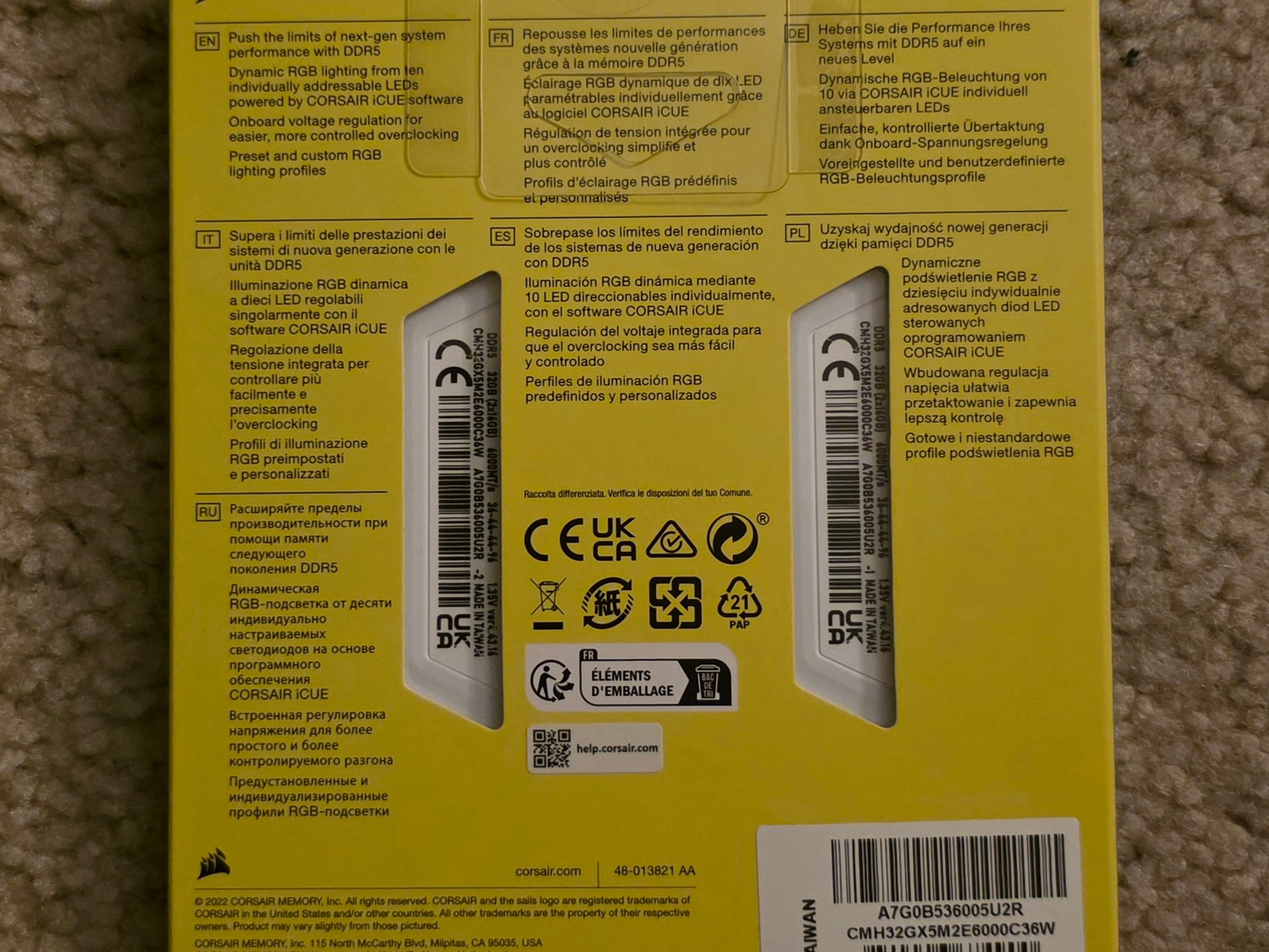 CORSAIR Vengeance RGB 32GB (2 x 16GB) DDR5 6000MHz CL36-44-44-96 White Brand New Sealed