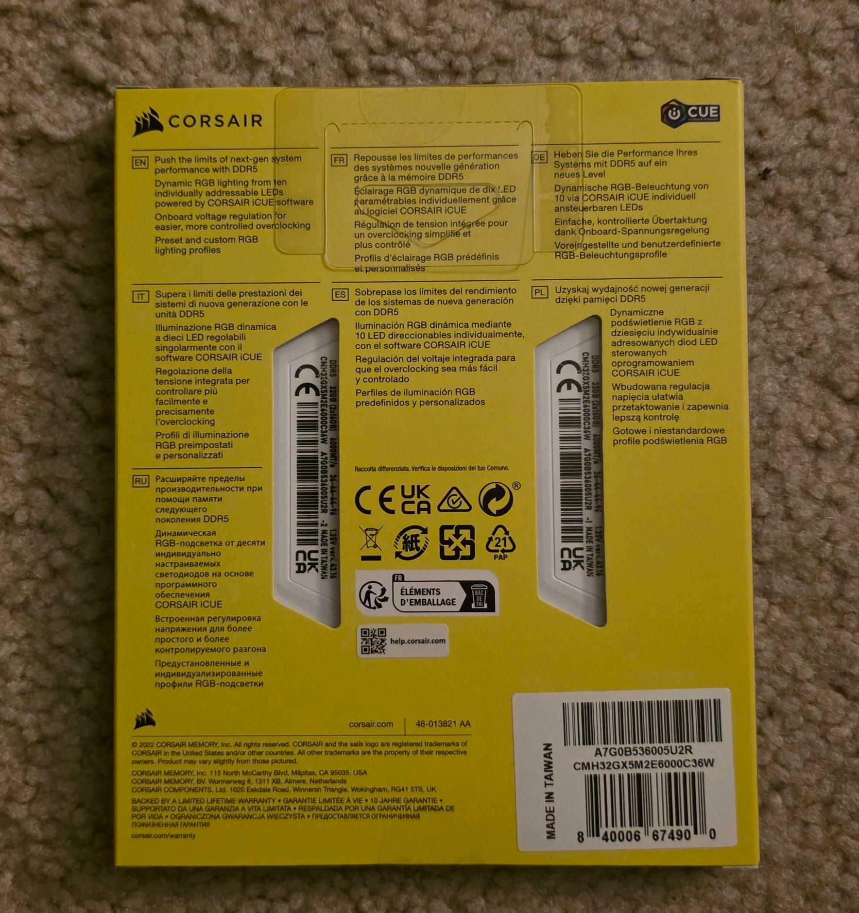 CORSAIR Vengeance RGB 32GB (2 x 16GB) DDR5 6000MHz CL36-44-44-96 White Brand New Sealed