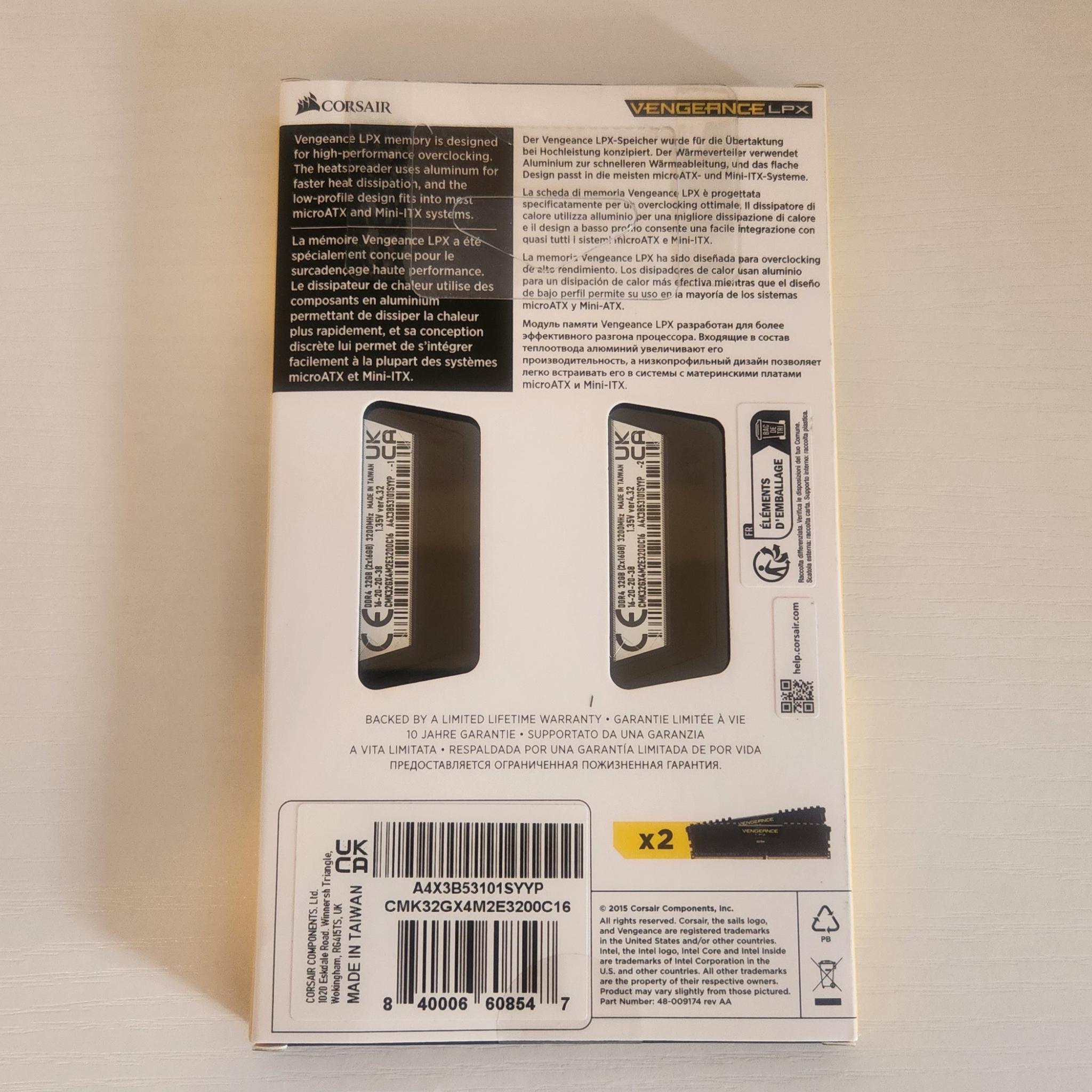 NEW CORSAIR 32GB (2x16GB) 3200MHz DDR4 RAM VENGEANCE LPX CL16 1.35V XMP 2.0