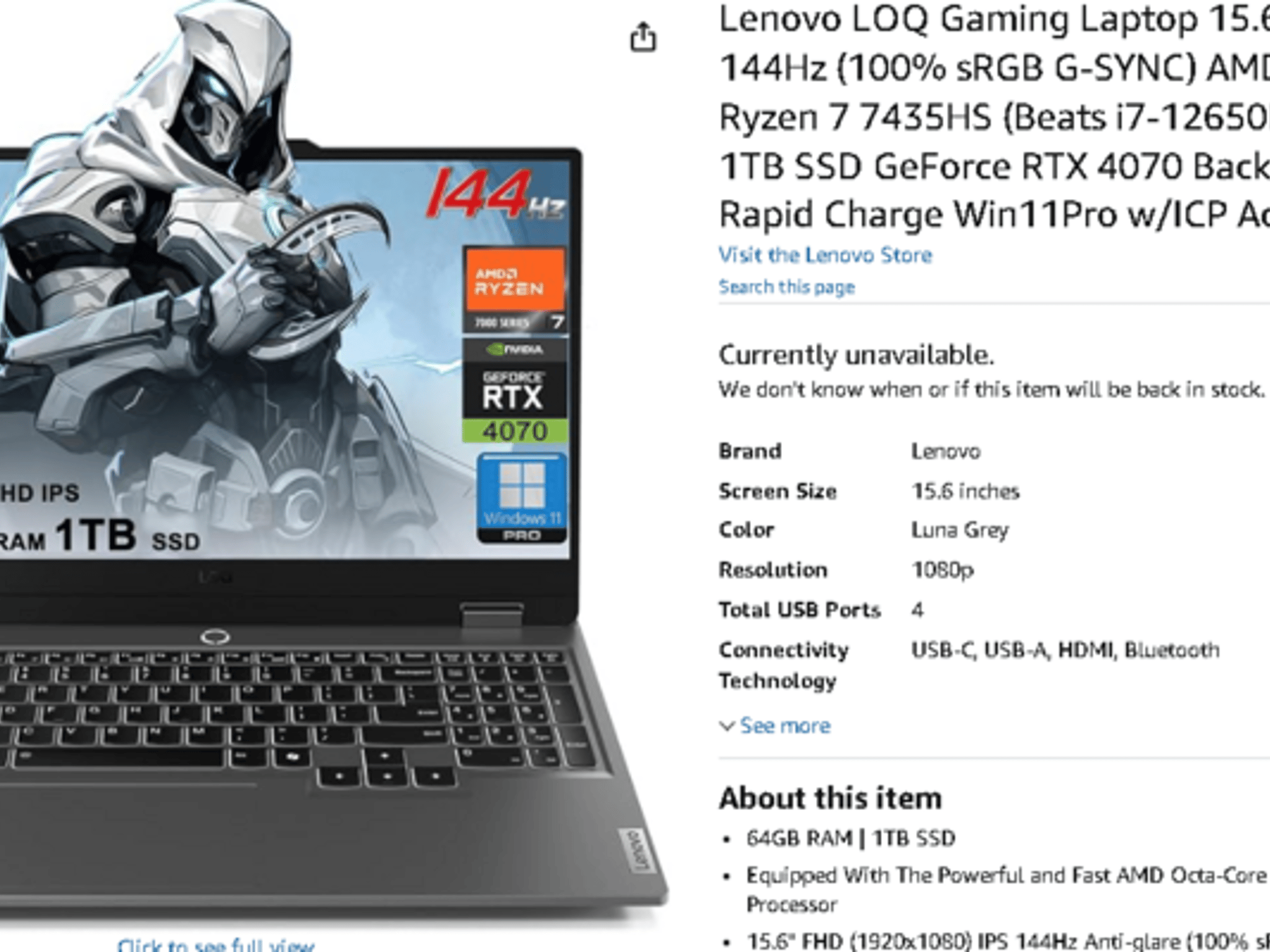 Lenova LOQ rtx 4070 64gb ddr5 ram