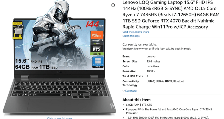 Lenova LOQ rtx 4070 64gb ddr5 ram