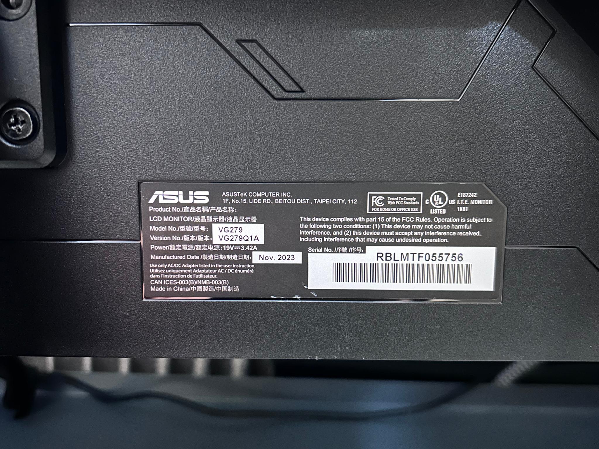 ASUS TUF 27" (165Hz) Gaming Monitor (VG279Q1A)