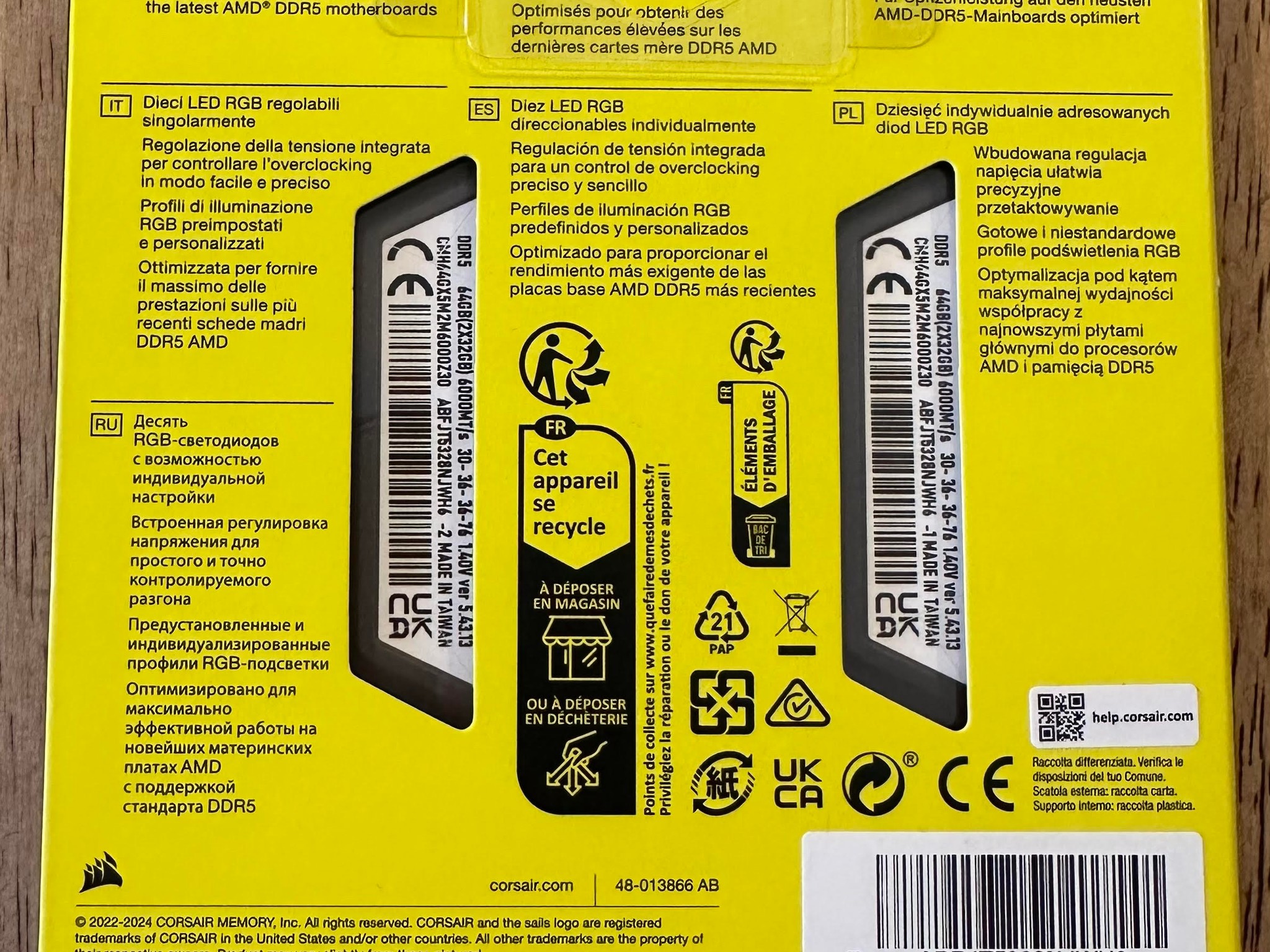 CORSAIR VENGEANCE RGB 64GB (2 x 32GB) DDR5-6000 PC5-48000 CL30