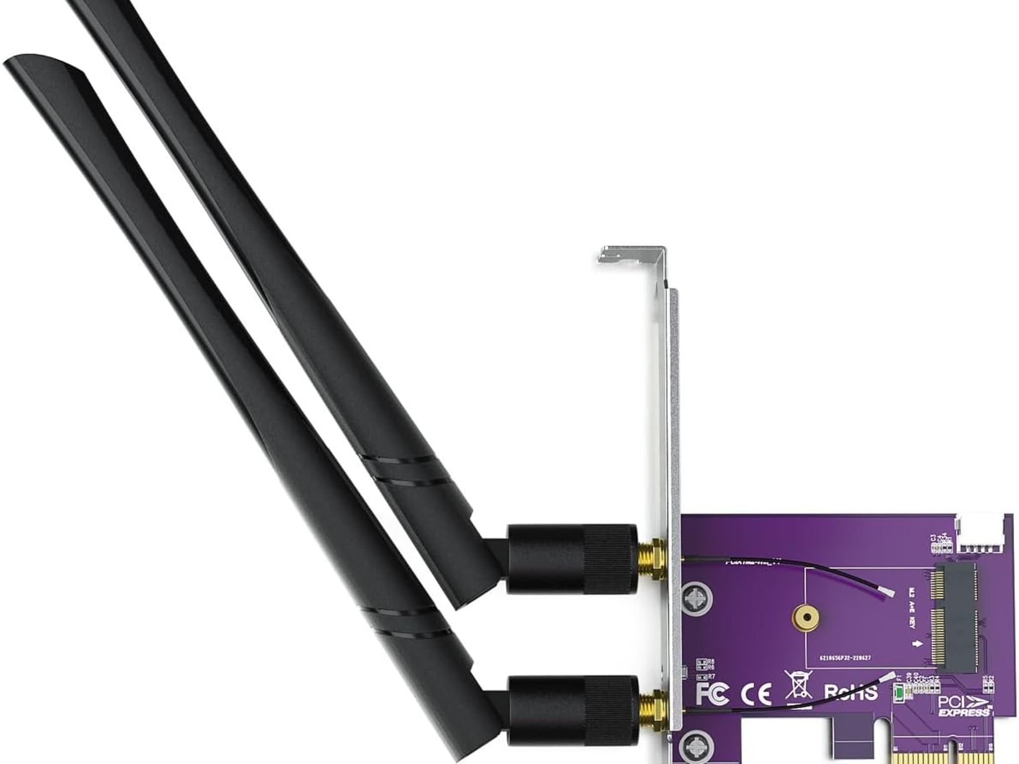 PCIe x1 to M.2 WiFi Bluetooth Adapter Card Supports A+E Key NGFF Modules 2.4GHz 5GHz 5dBi Antennas
