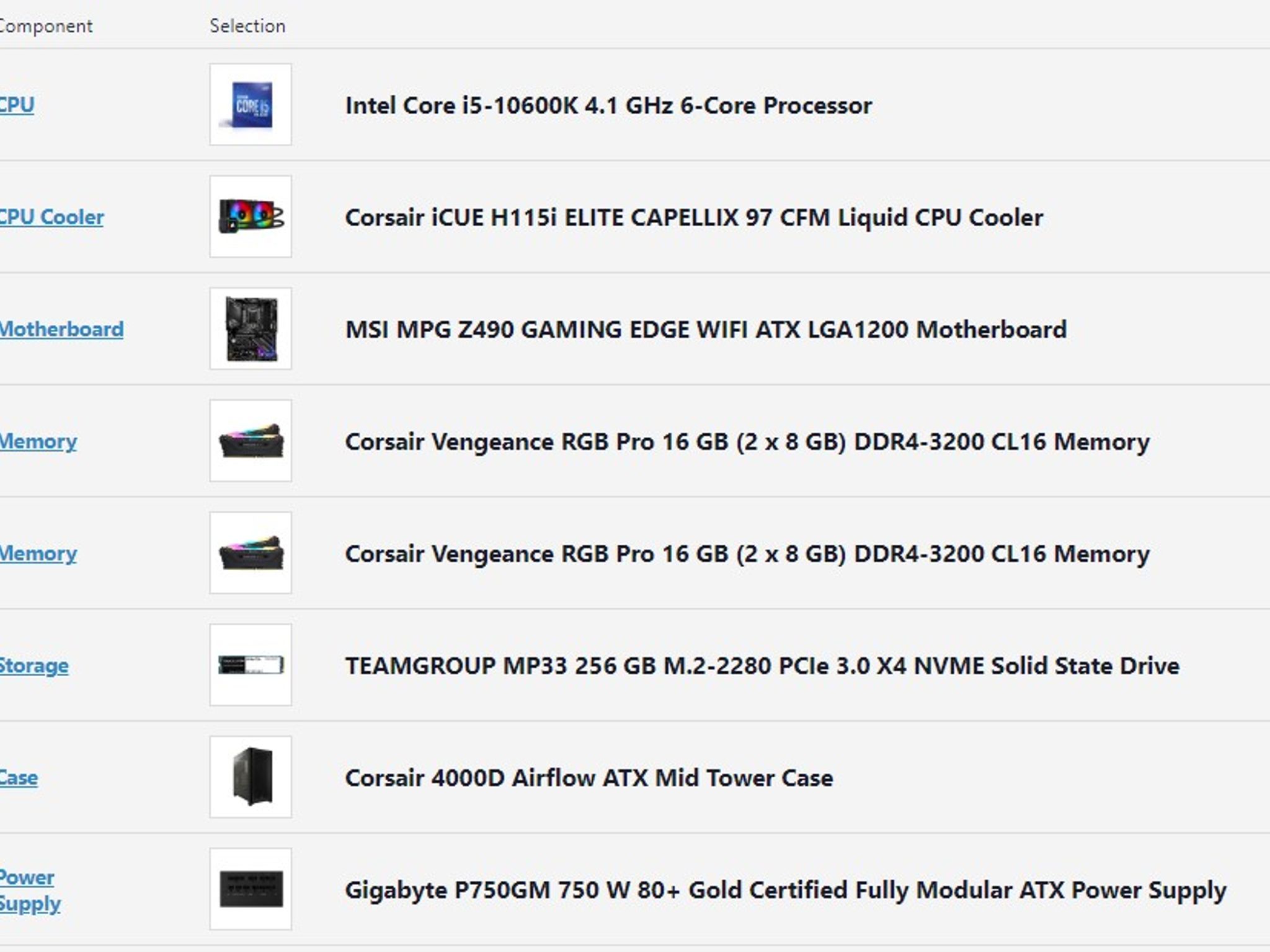 Intel Core i5-10600K 4.1 GHz NO GPU Starter Build
