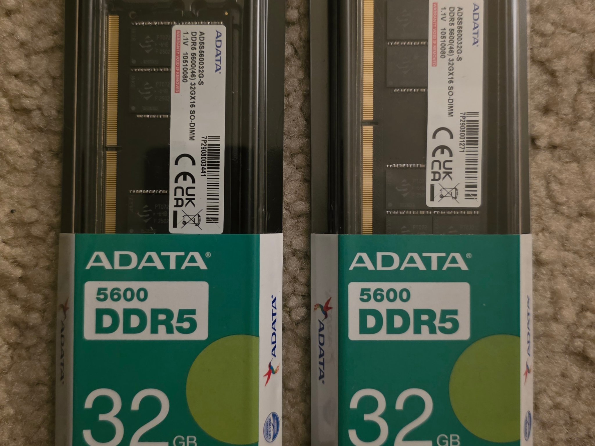 ADATA 64GB (2 x 32GB) DDR5 5600Mhz CL46 SODIMM Laptop Memory Brand New Sealed