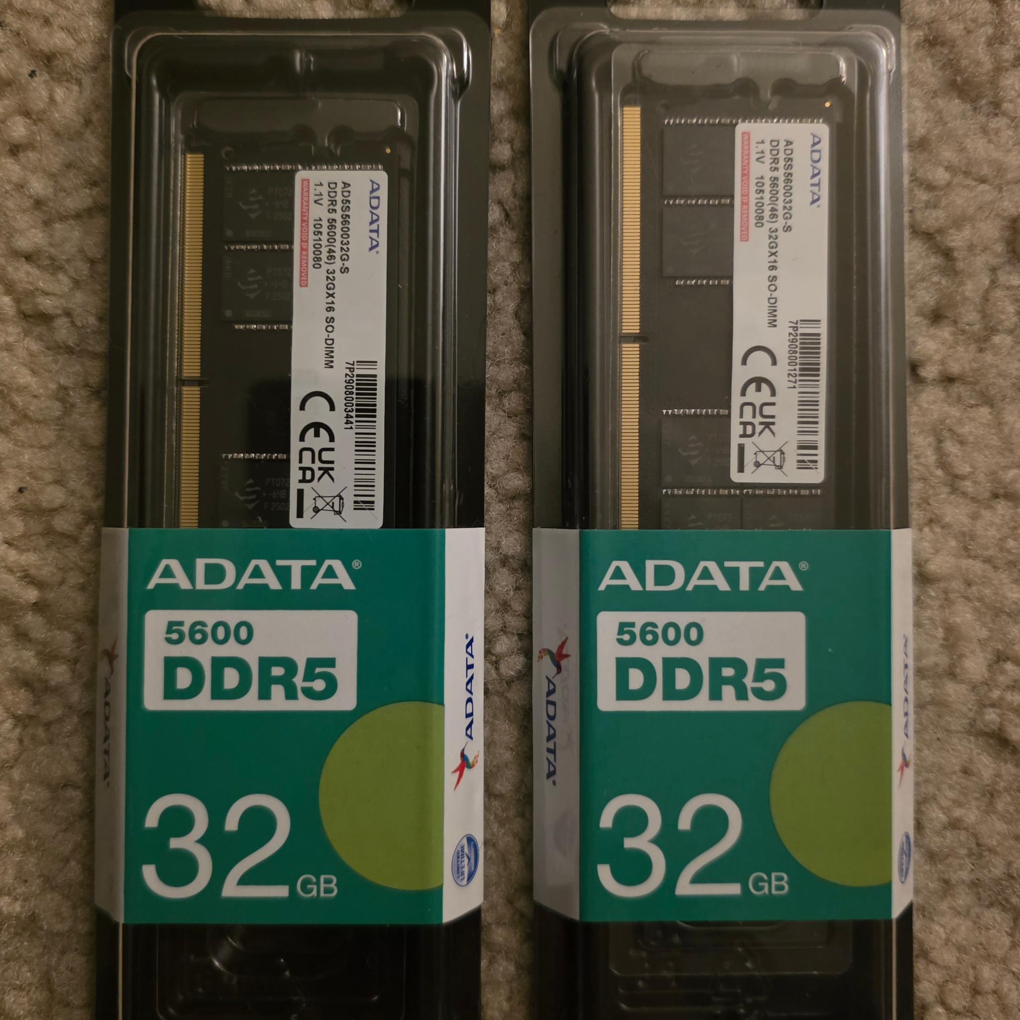 ADATA 64GB (2 x 32GB) DDR5 5600Mhz CL46 SODIMM Laptop Memory Brand