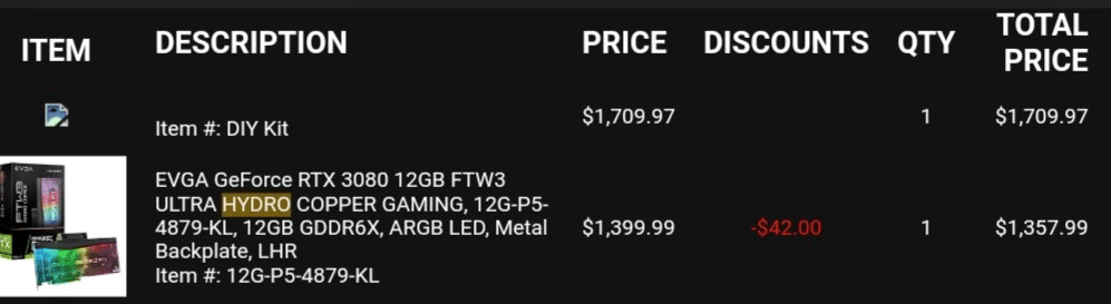 EVGA RTX 3080 12GB FTW3 Hydro Copper