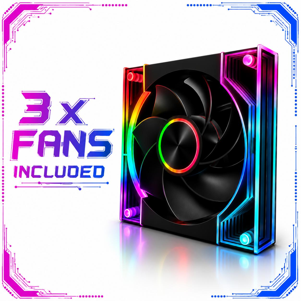 LOVINGCOOL ARGB GAMING PC MATX CASE – PANORAMIC TEMPERED GLASS w/ 3 FANS