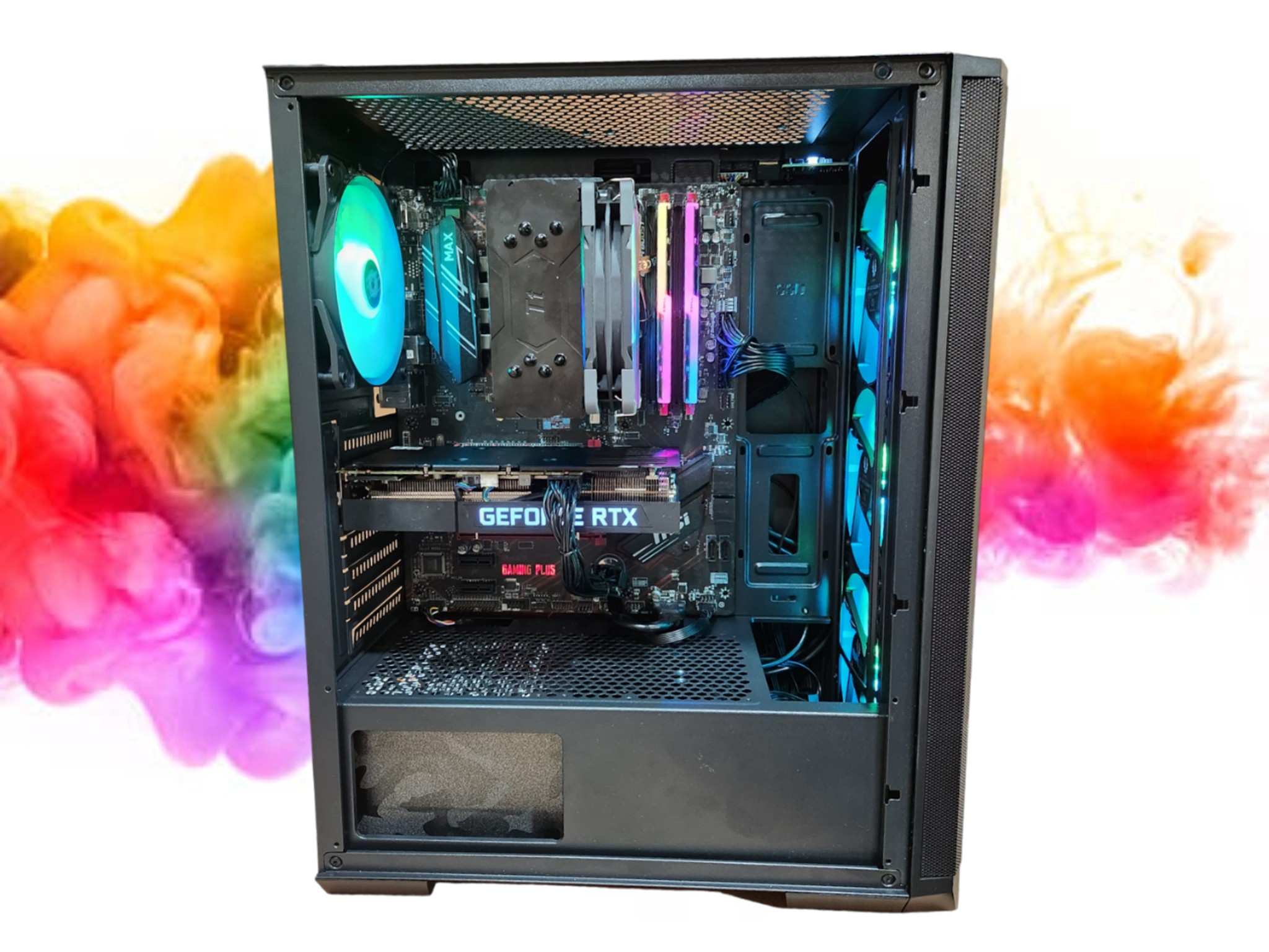 SALE: RTX 3060 TI + Ryzen 5 Pro 3600 + 16GBs DDR4 RAM + 1TB SSD + 5 RGB Fans ( Black RGB Gaming PC )