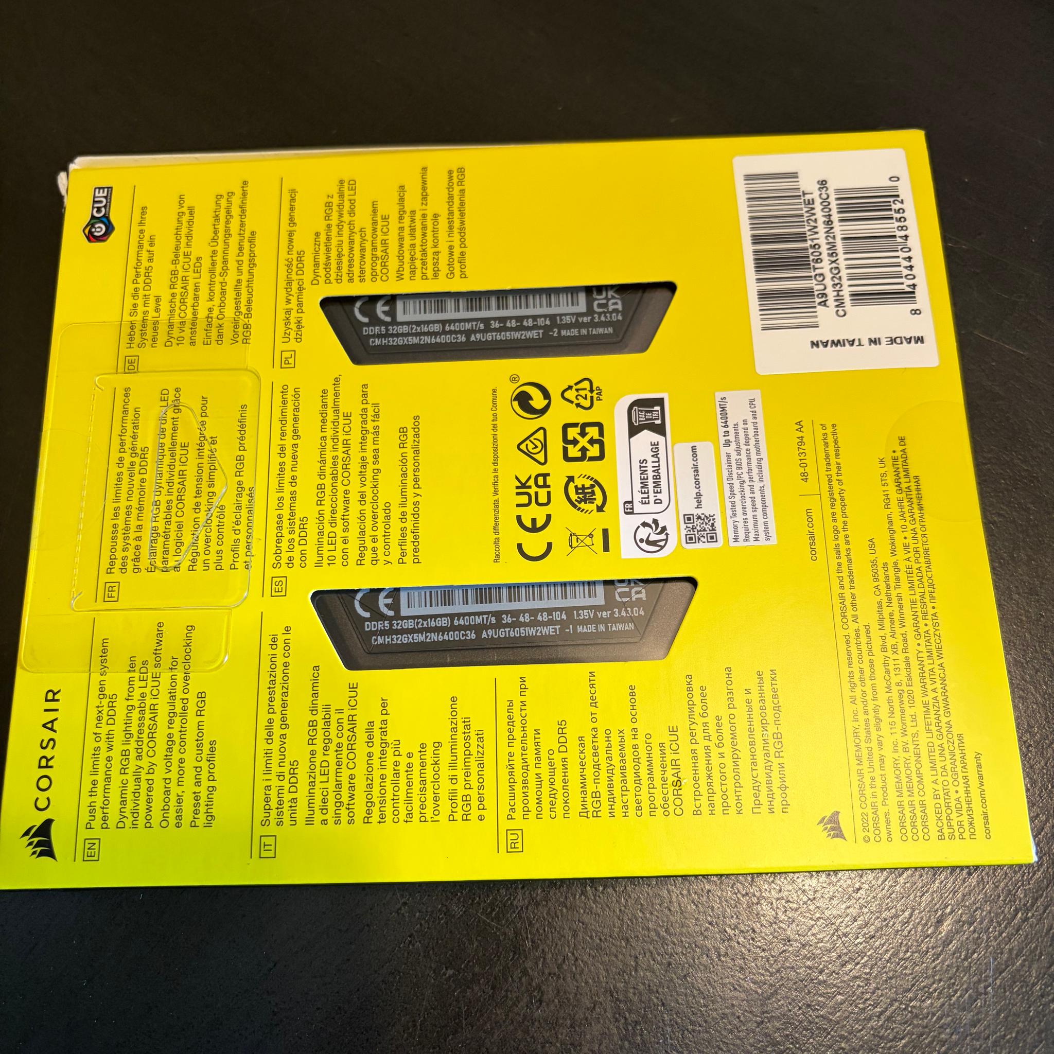 Corsair Vengence RGB 32GB DDR5 6400MHz CL36 Kit New-in-Box