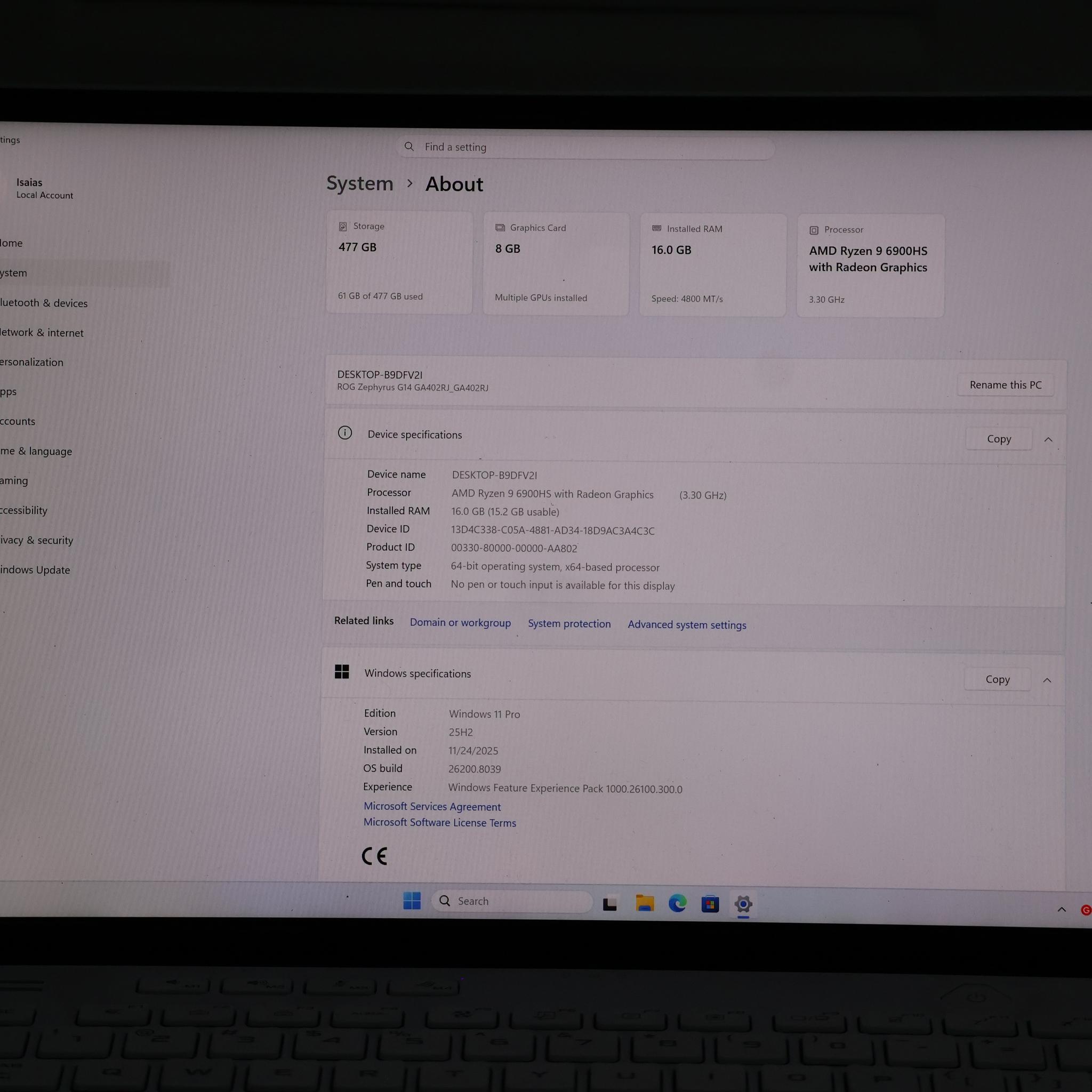 ASUS ROG Zephyrus G14 GA402RJ Ryzen 9 6900HS RX 6700S 16GB DDR5 512GB SSD