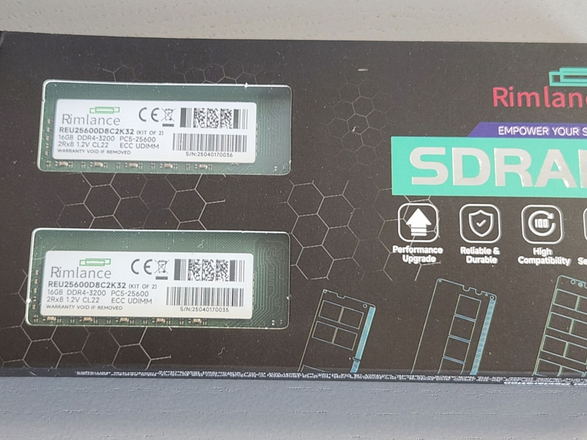 Rimlance 32GB (2x16GB) ECC DDR4 3200MT 1.2V Kit - compatible with Ryzen AM4 motherboards