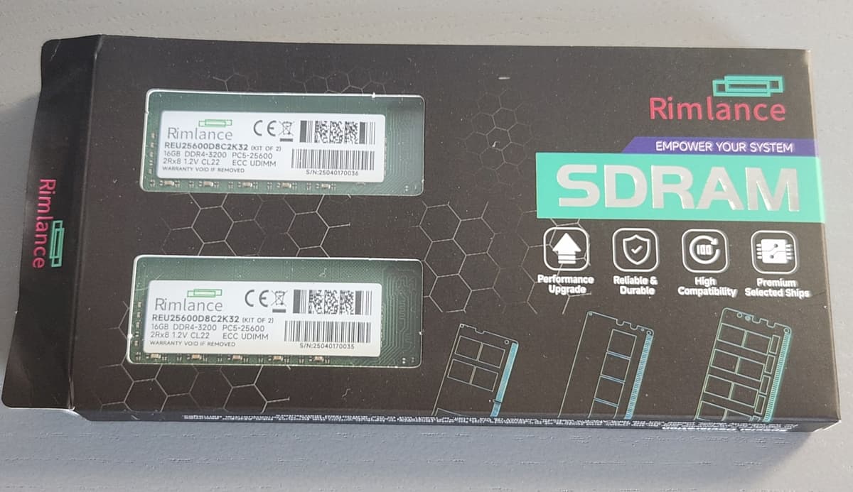 Rimlance 32GB (2x16GB) ECC DDR4 3200MT 1.2V Kit - compatible with Ryzen AM4 motherboards