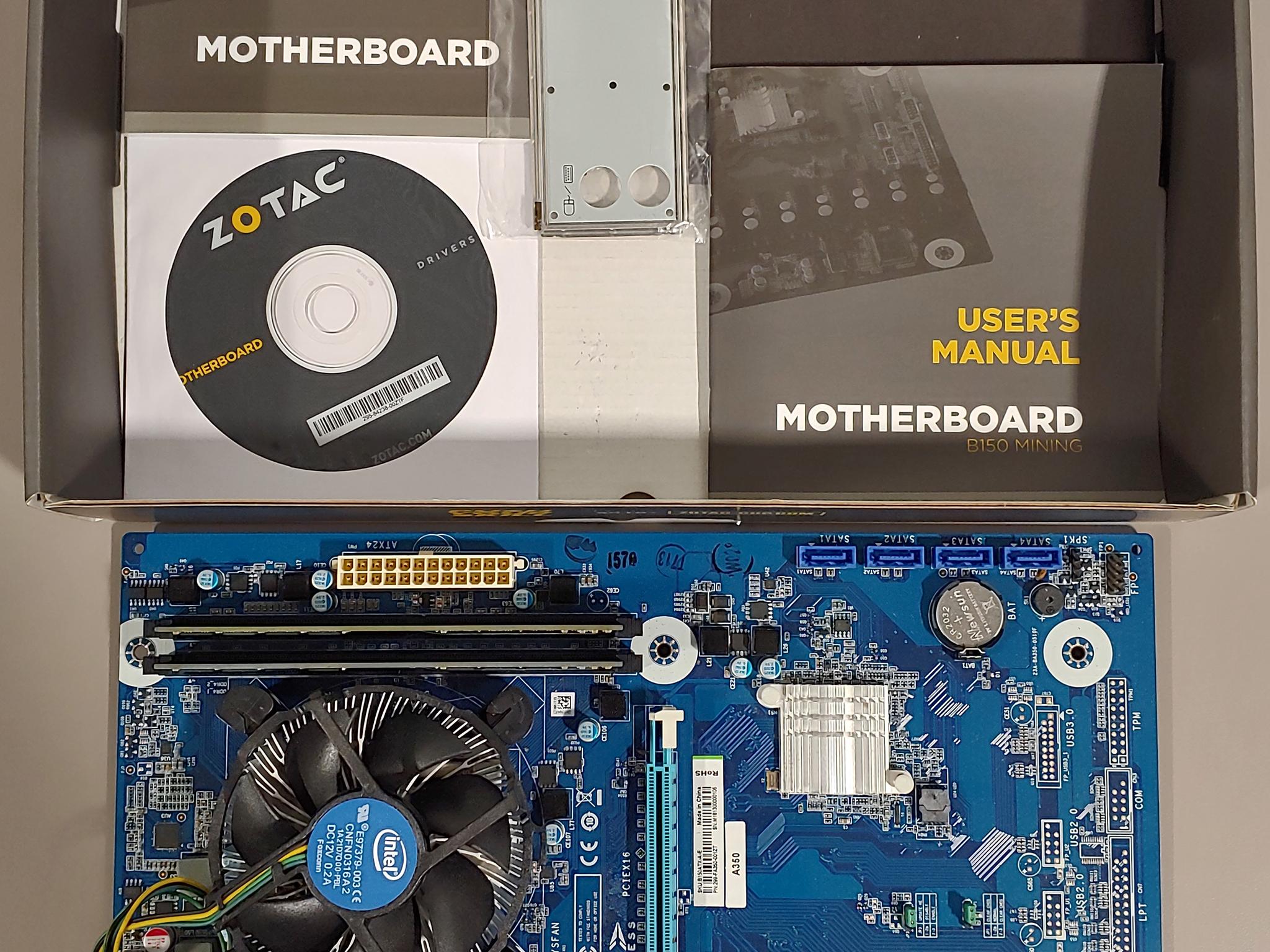 ZOTAC B150 Mining Motherboard + Celeron G3930 + 8GB DDR4 – Tested Working w/ Box