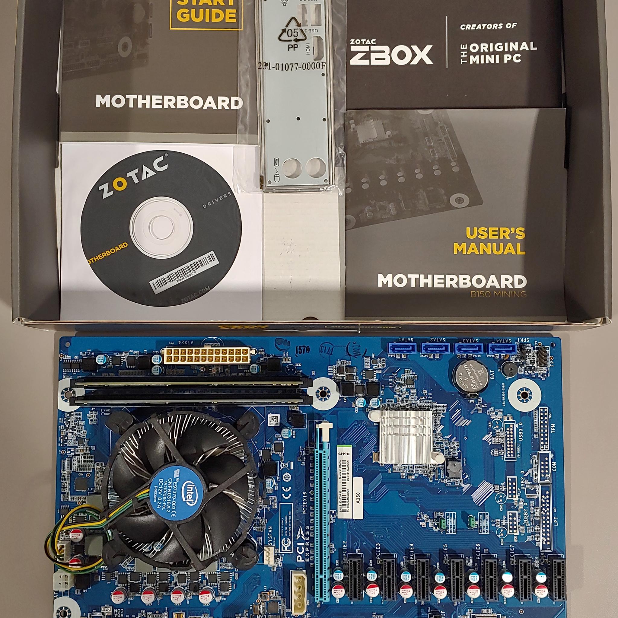 ZOTAC B150 Mining Motherboard + Celeron G3930 + 8GB DDR4 – Tested Working w/ Box