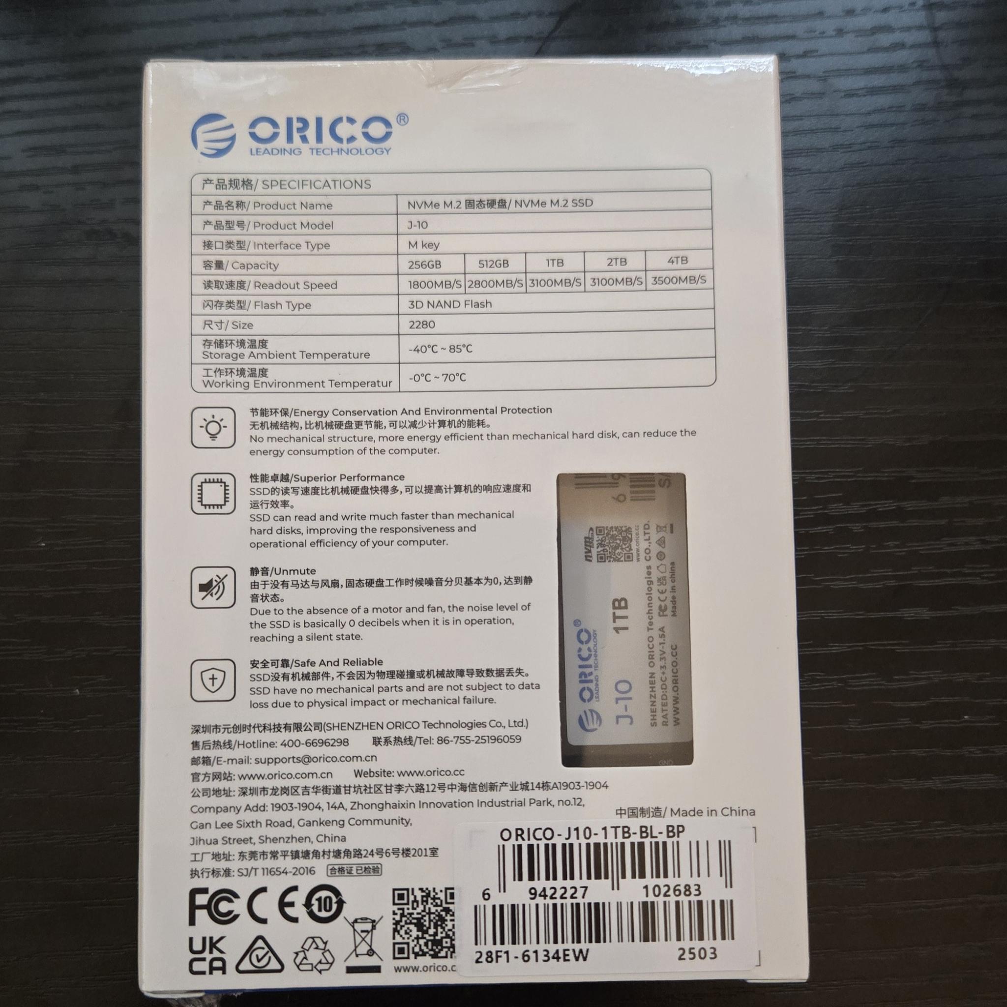 Orico 1TB PCIe 3.0 NVMe M.2 SSD